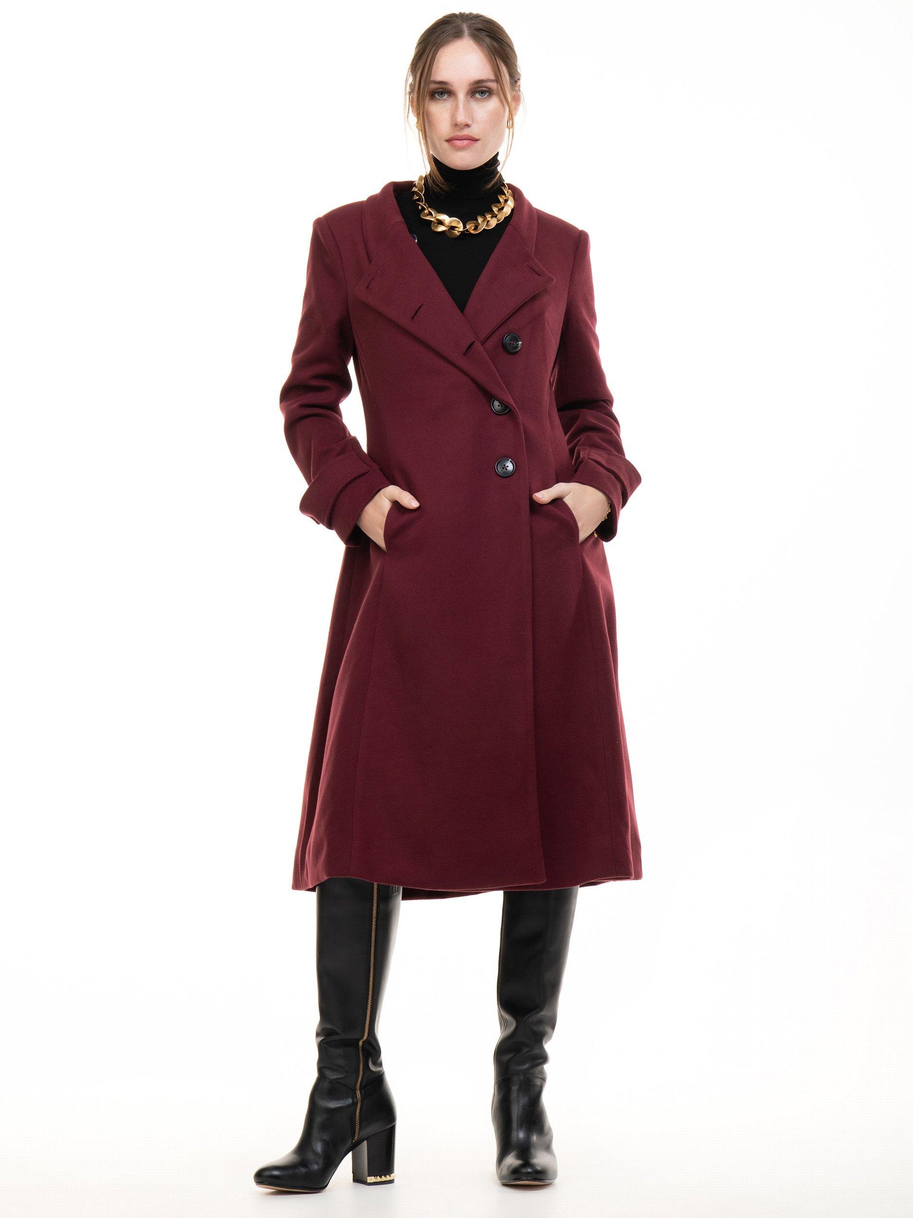 Jolie Moi Kate Fit & Flare Midi Coat, Burgundy