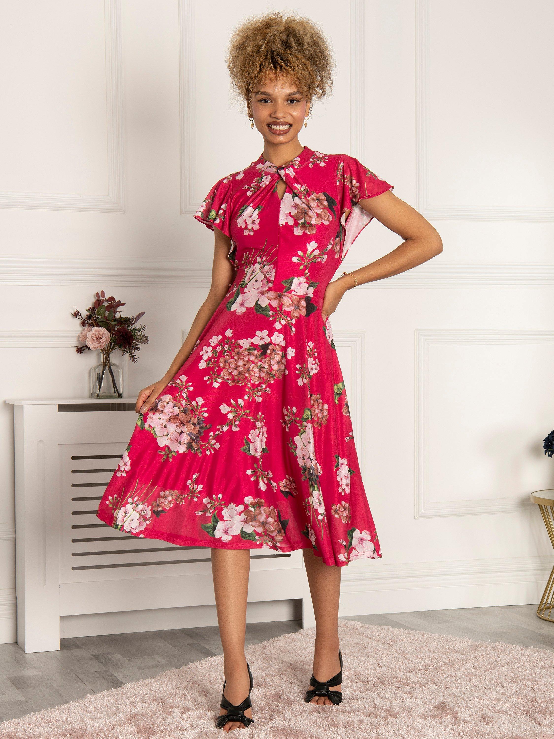Jolie Moi Luella Key Hole Floral Mesh Midi Dress, Multi