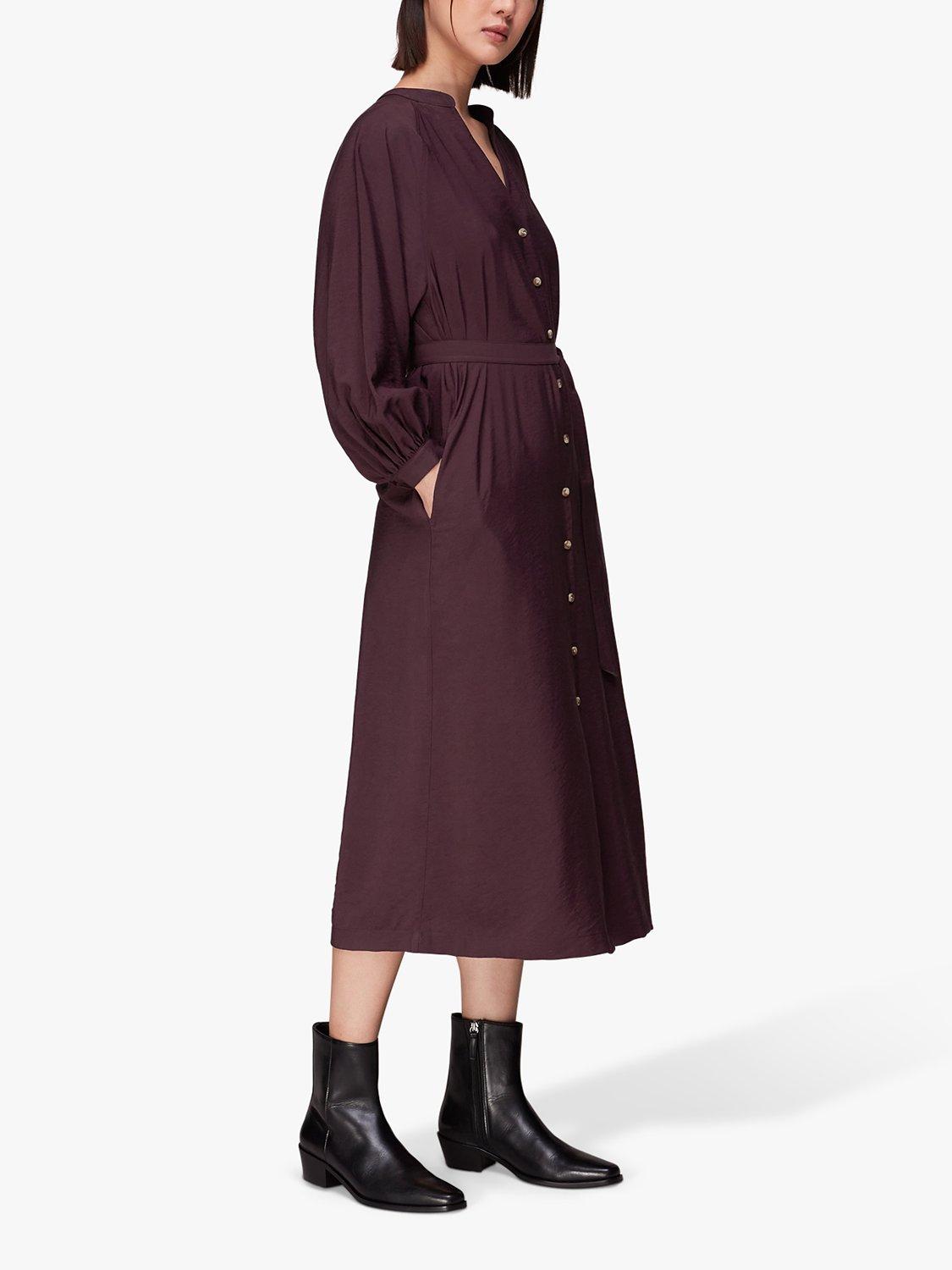 Whistles Lizzie Shirt Midi Dress, Aubergine