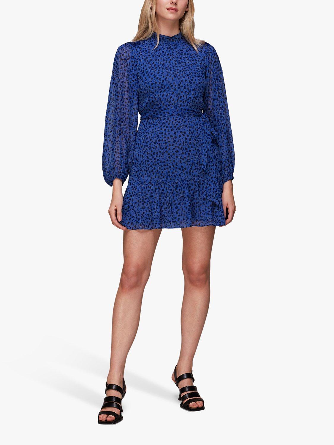 Whistles Warped Star Mini Dress, Blue