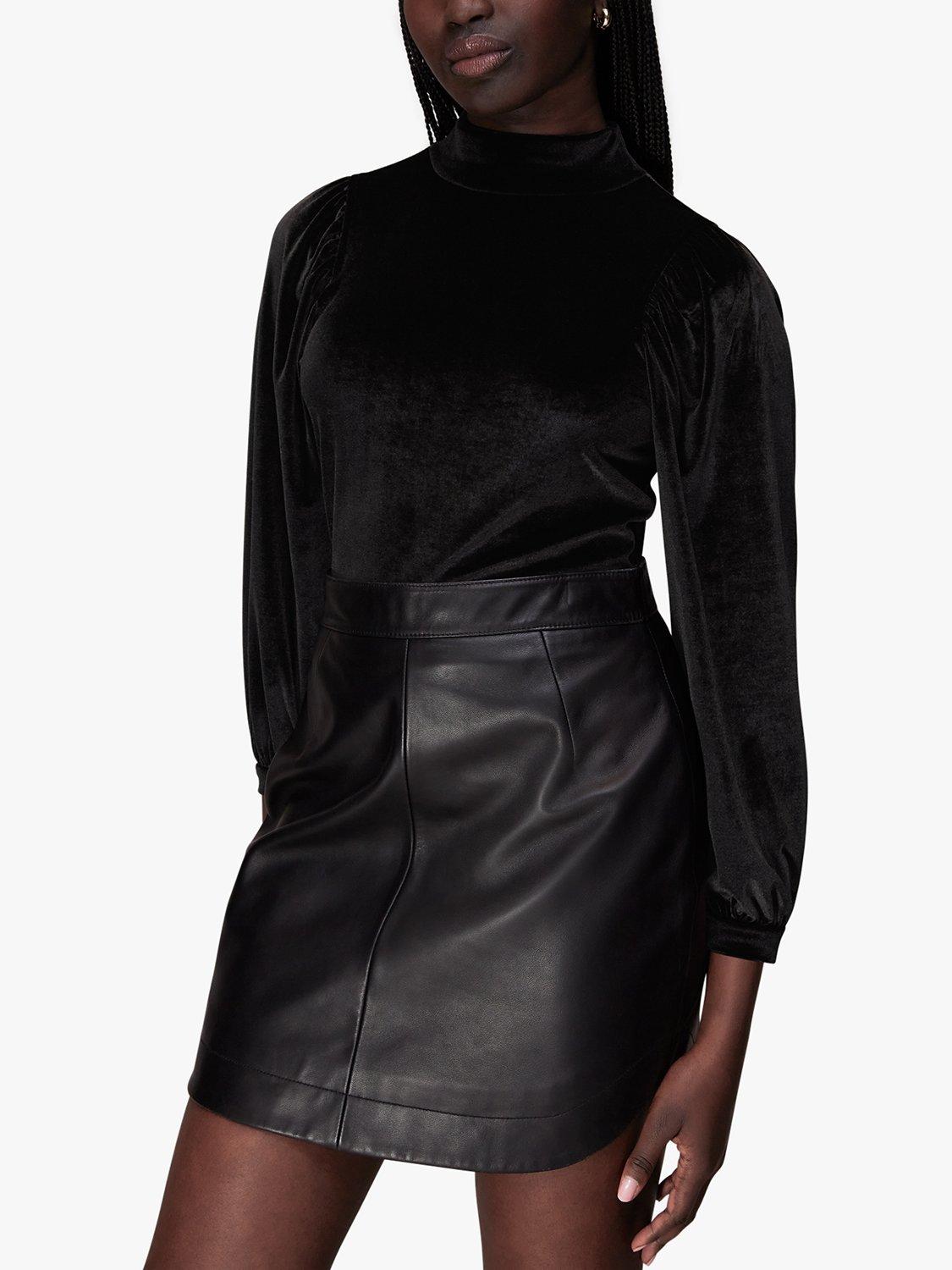 Whistles Velvet High Neck Top, Black