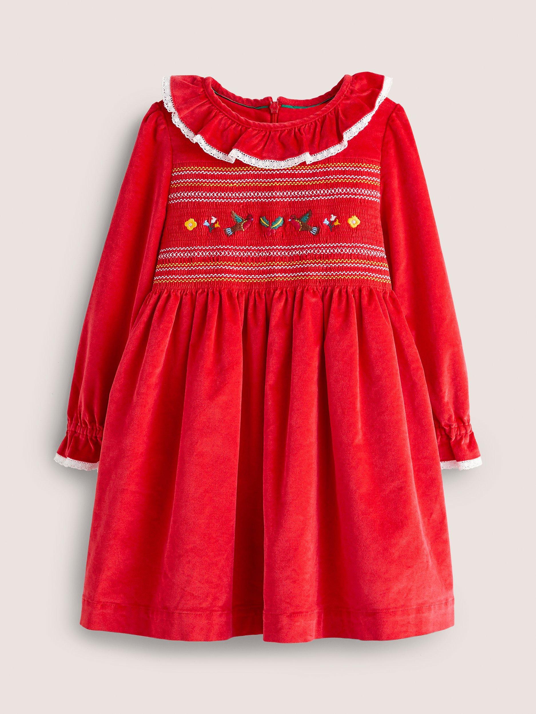 Mini Boden Kids' Nostalgic Festive Dress, Rockabilly Red