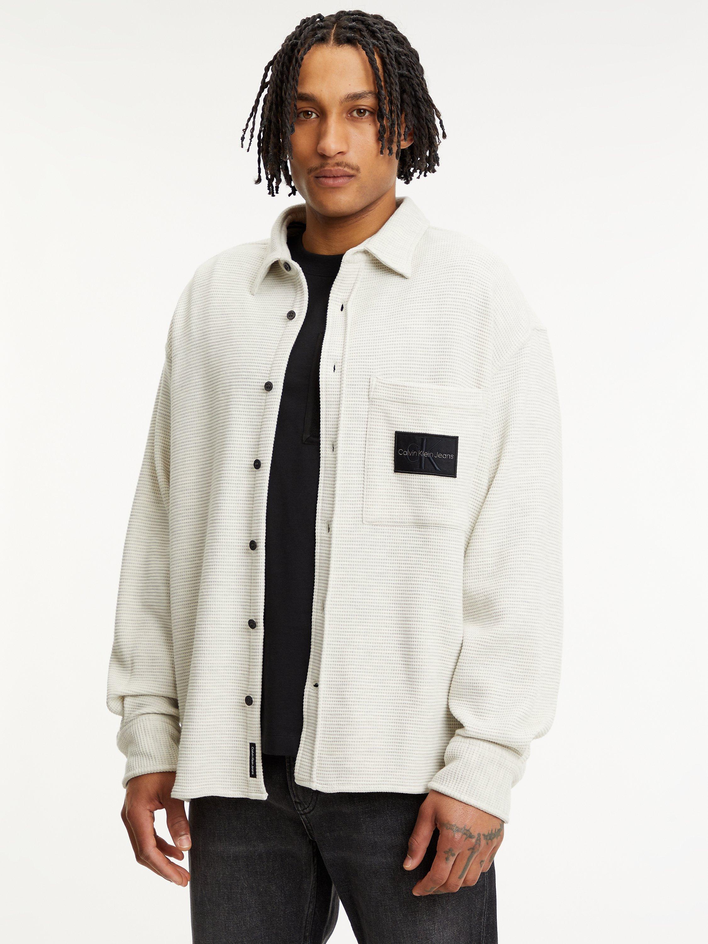 Calvin Klein Jeans Monogram Badge Knitted Shirt, White Grey Heather