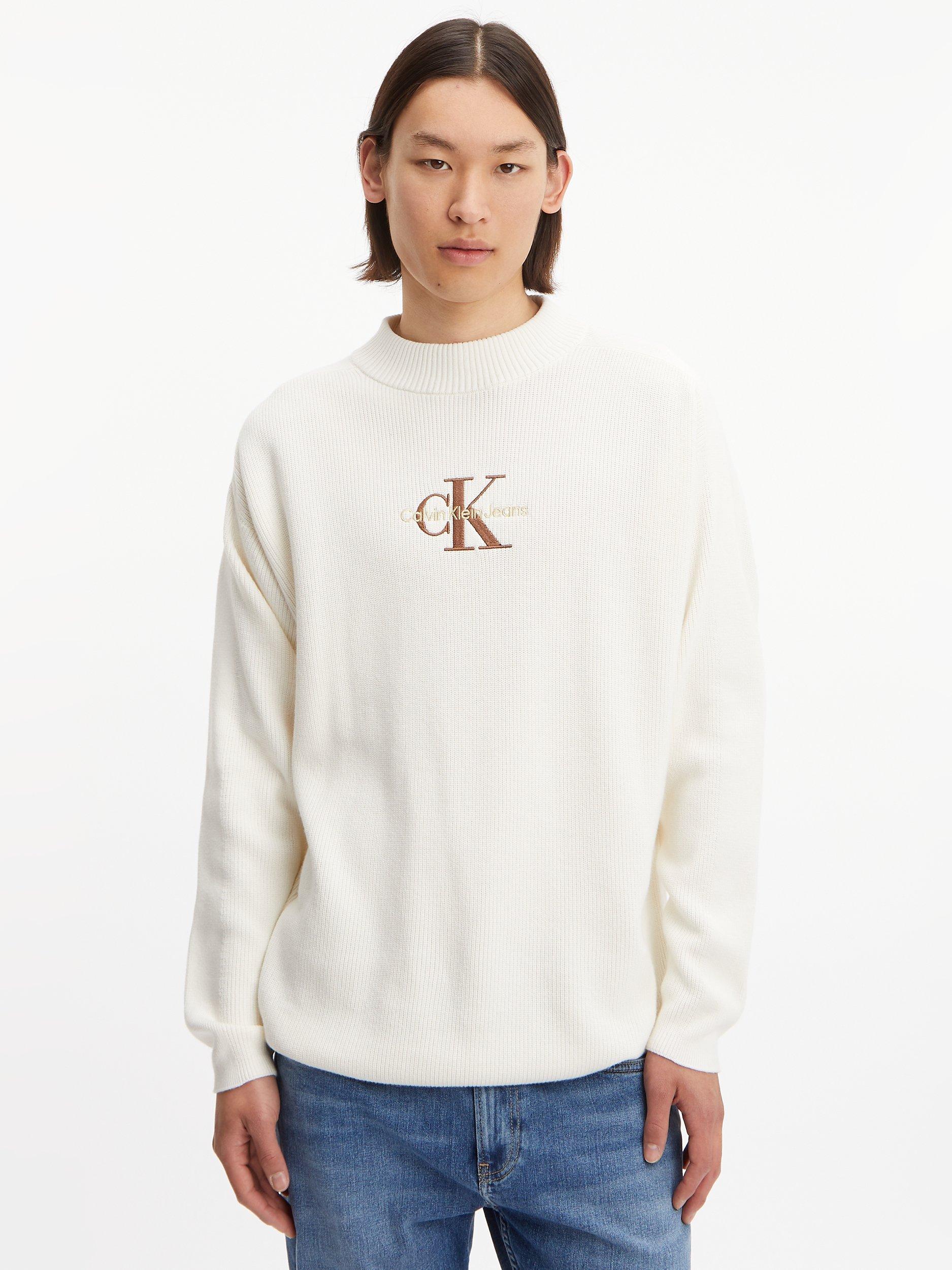 Calvin Klein Jeans Core Monogram Logo Cotton Jumper Ivory