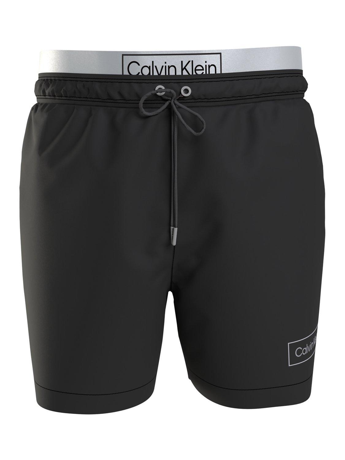 Calvin Klein Recycled Poly Double Waistband Swim Shorts, Black