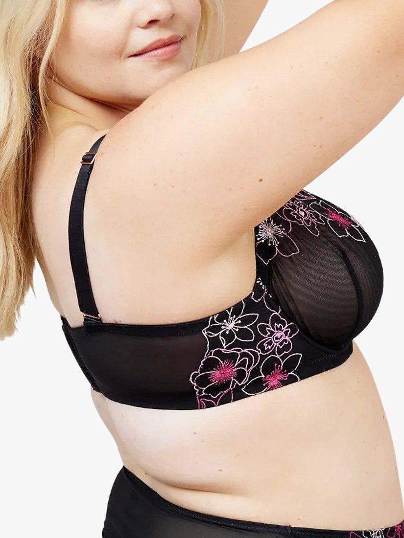 Product image 3 of 6, which shows Oola Lingerie Embroidered Lace Balcony Bra, Black, 44F