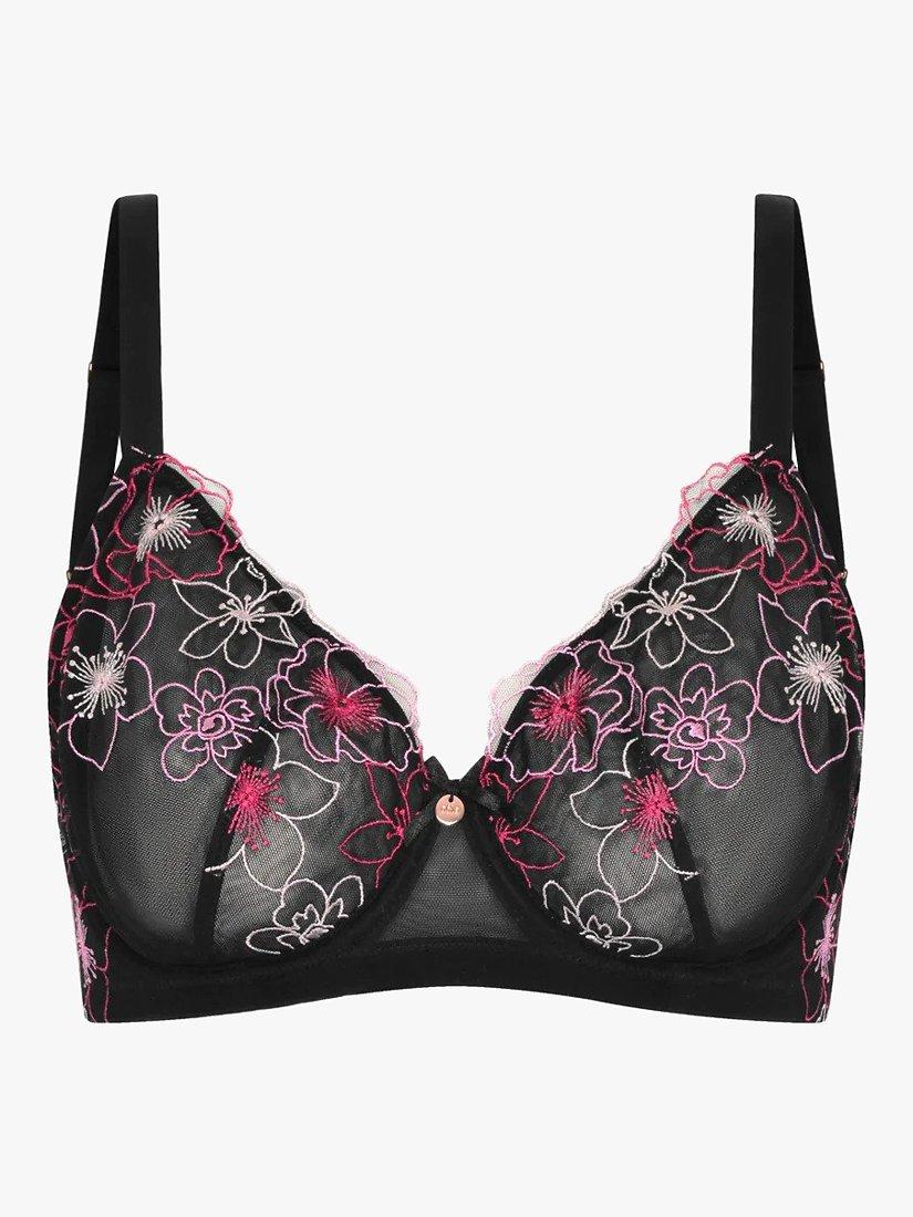 Product image 5 of 6, which shows Oola Lingerie Embroidered Lace Balcony Bra, Black, 44F