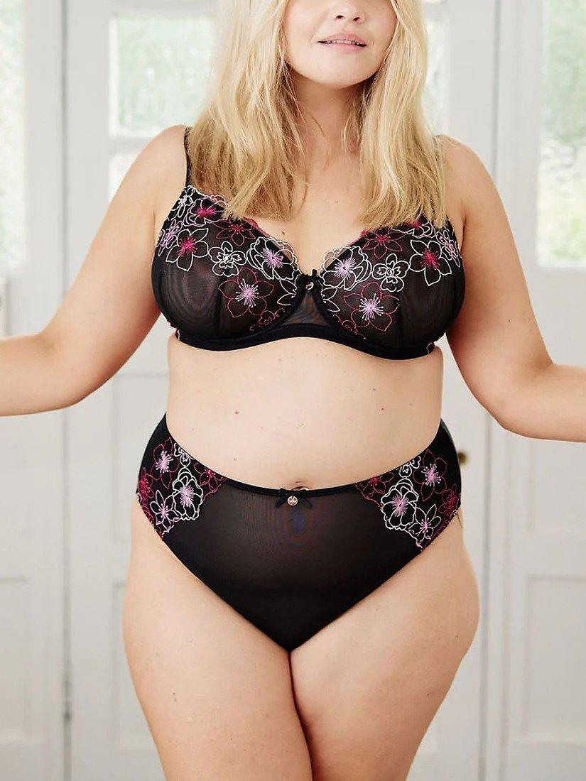 Product image 6 of 6, which shows Oola Lingerie Embroidered Lace Balcony Bra, Black, 44F