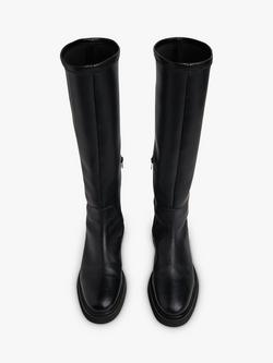 Whistles Quin Leather Stretch Knee High Boots, Black - view 2, Black