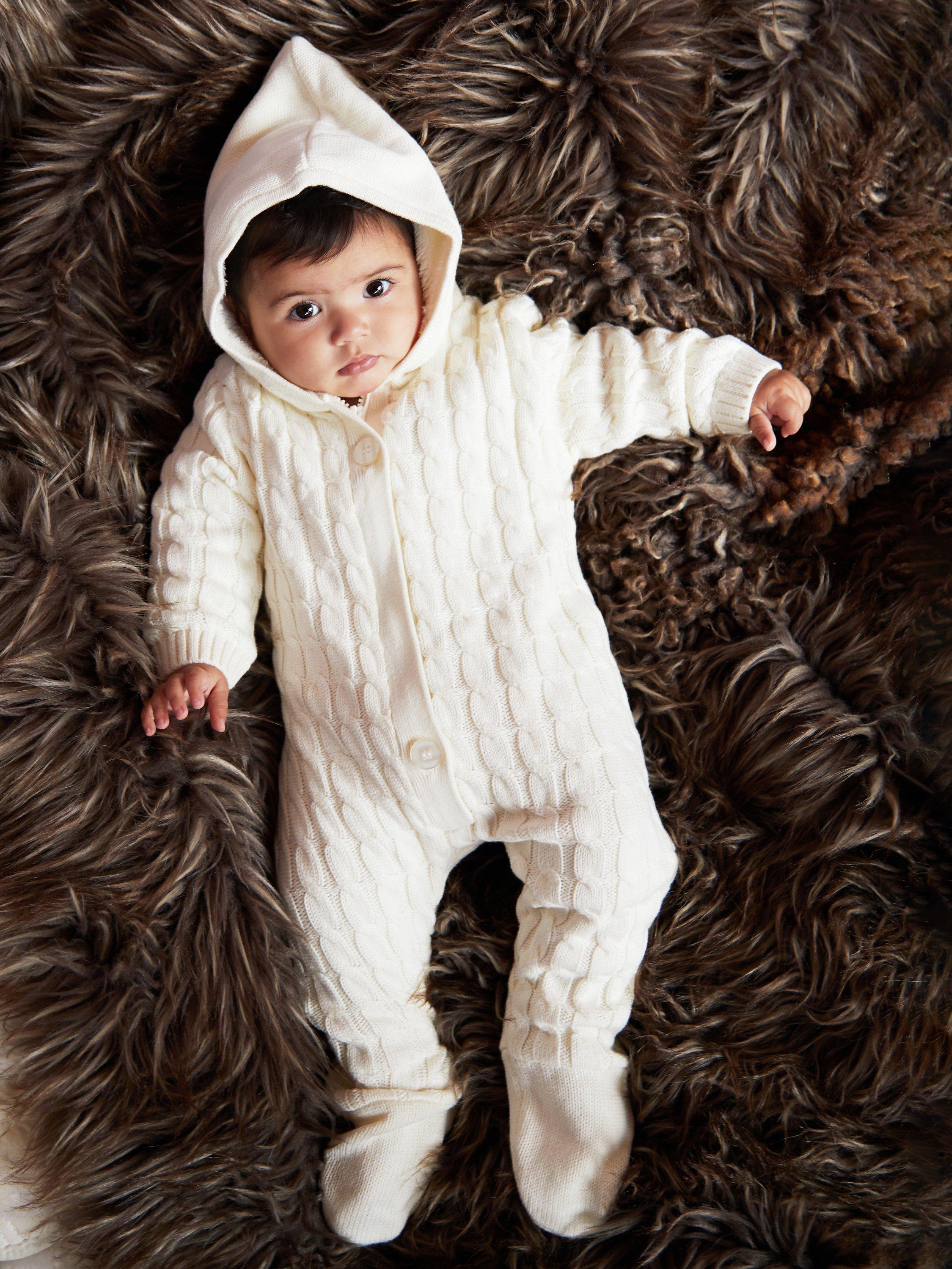 Product image 7 of 10, which shows The Little Tailor Baby Knitted Snowsuit, Cream, 0-3 months