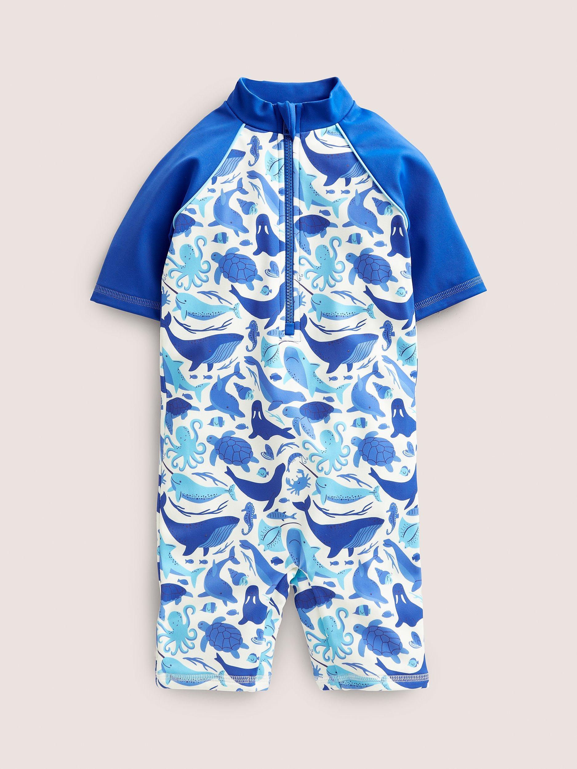 Mini Boden Baby Under the Sea Print Sun-Safe Surfsuit, Ivory
