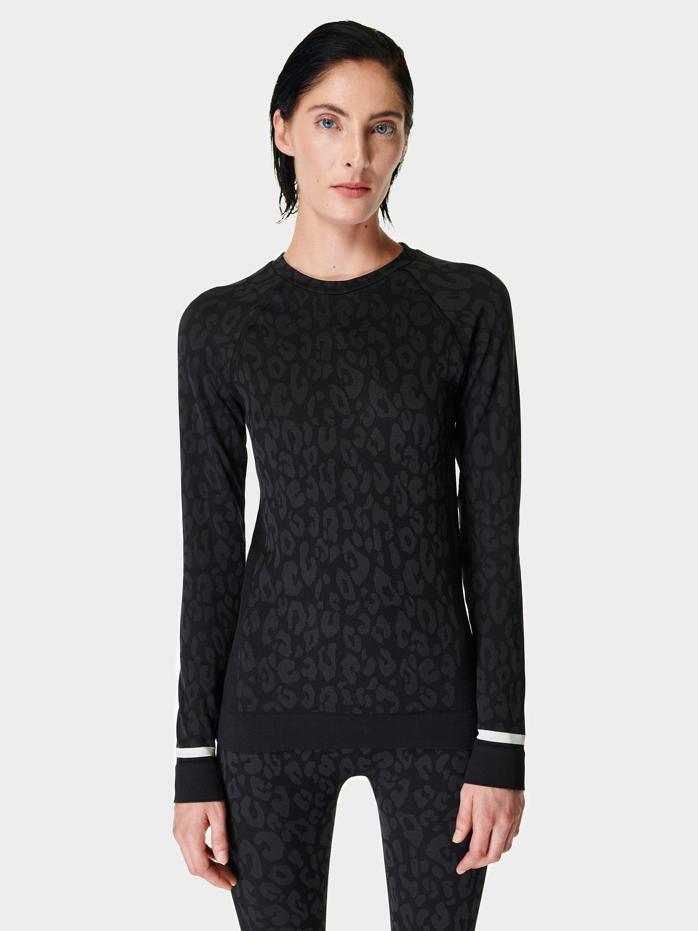 Sweaty Betty Leopard Jacquard Base Layer Top, Black