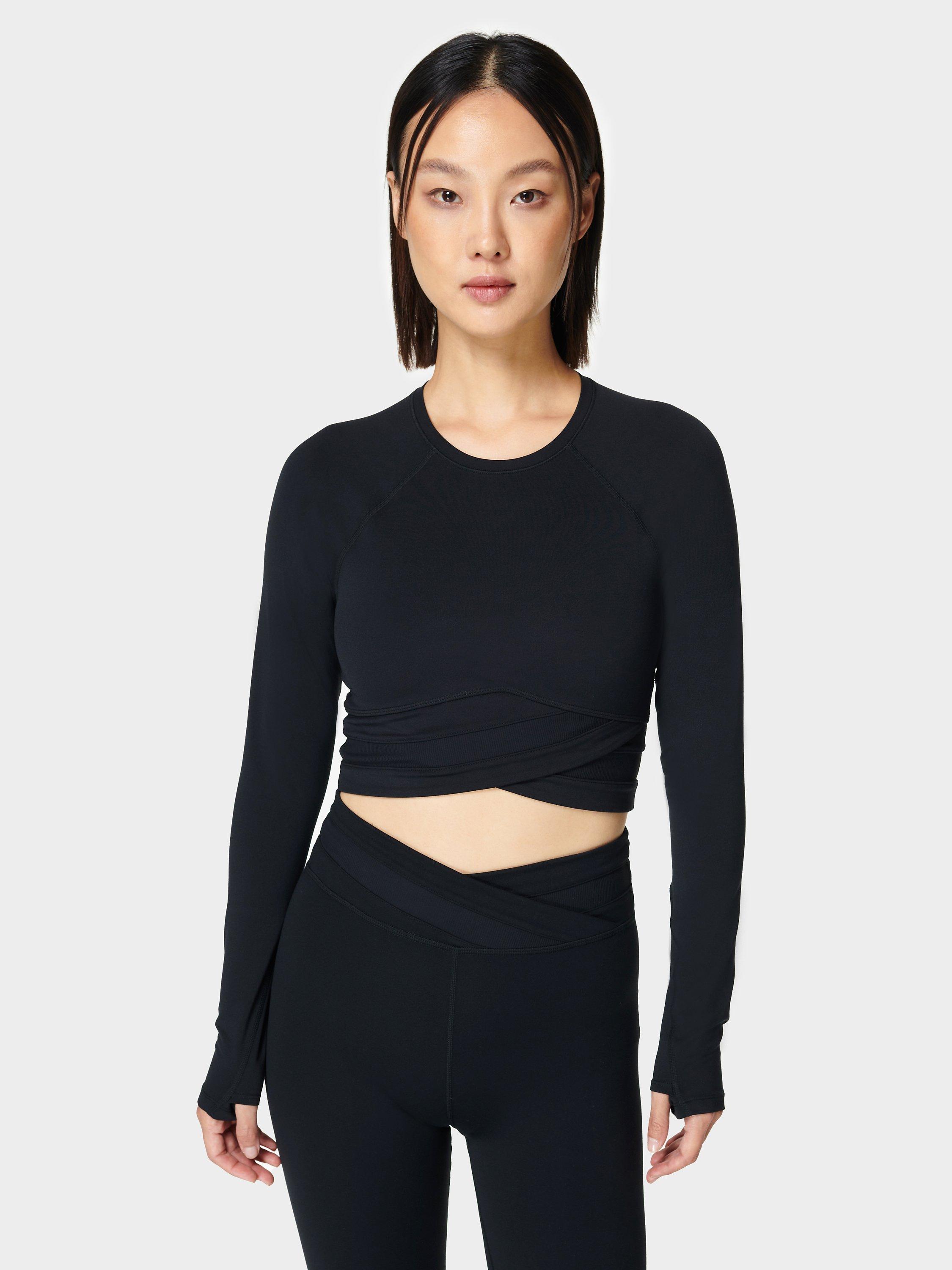 Sweaty Betty All Day Wrap Waist Long Sleeve Top, Black