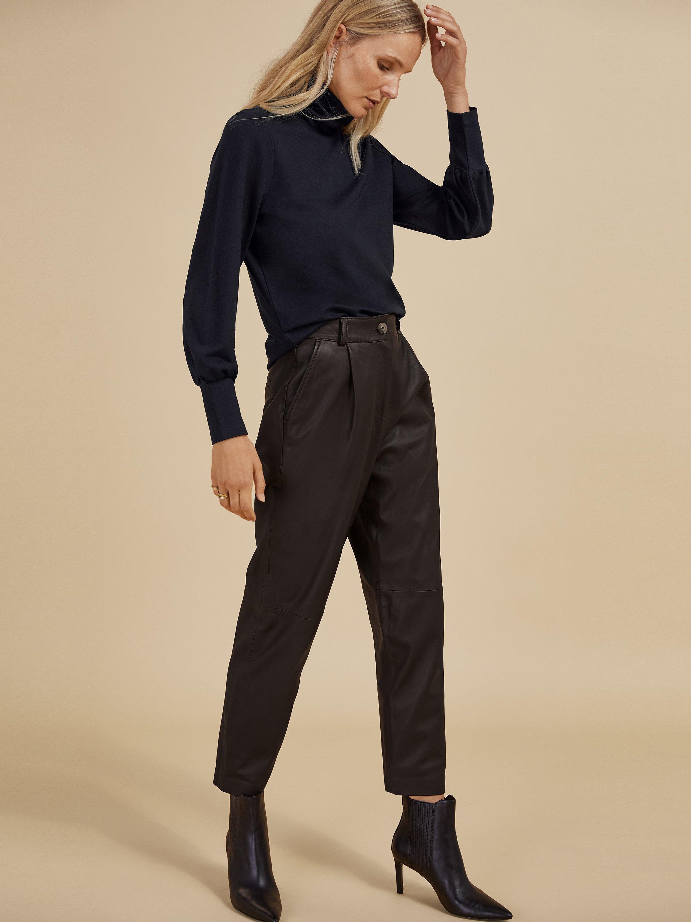 Product image 1 of 7, which shows Baukjen Faiza Leather Trousers, Dark Oak, 6