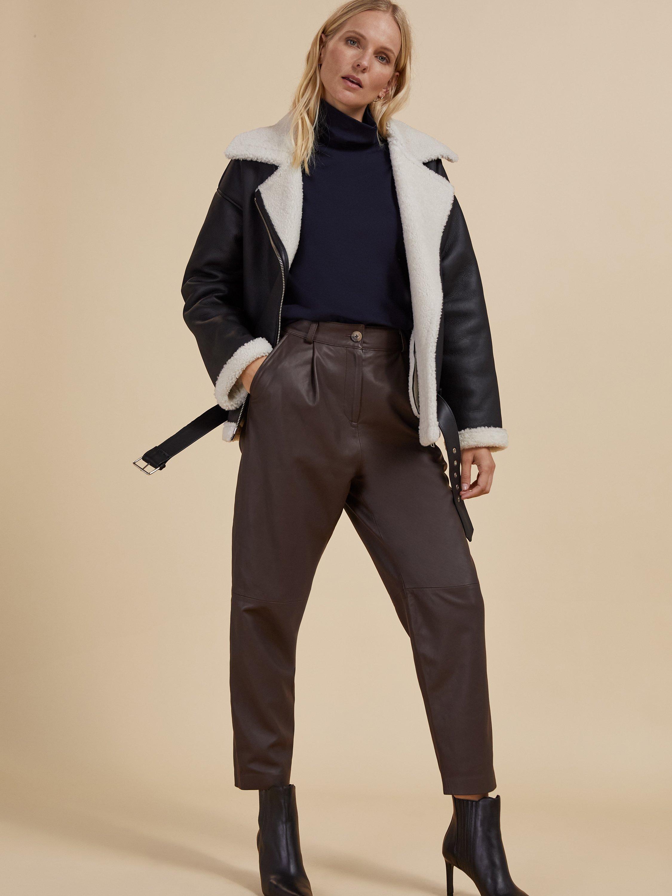 Product image 5 of 7, which shows Baukjen Faiza Leather Trousers, Dark Oak, 6