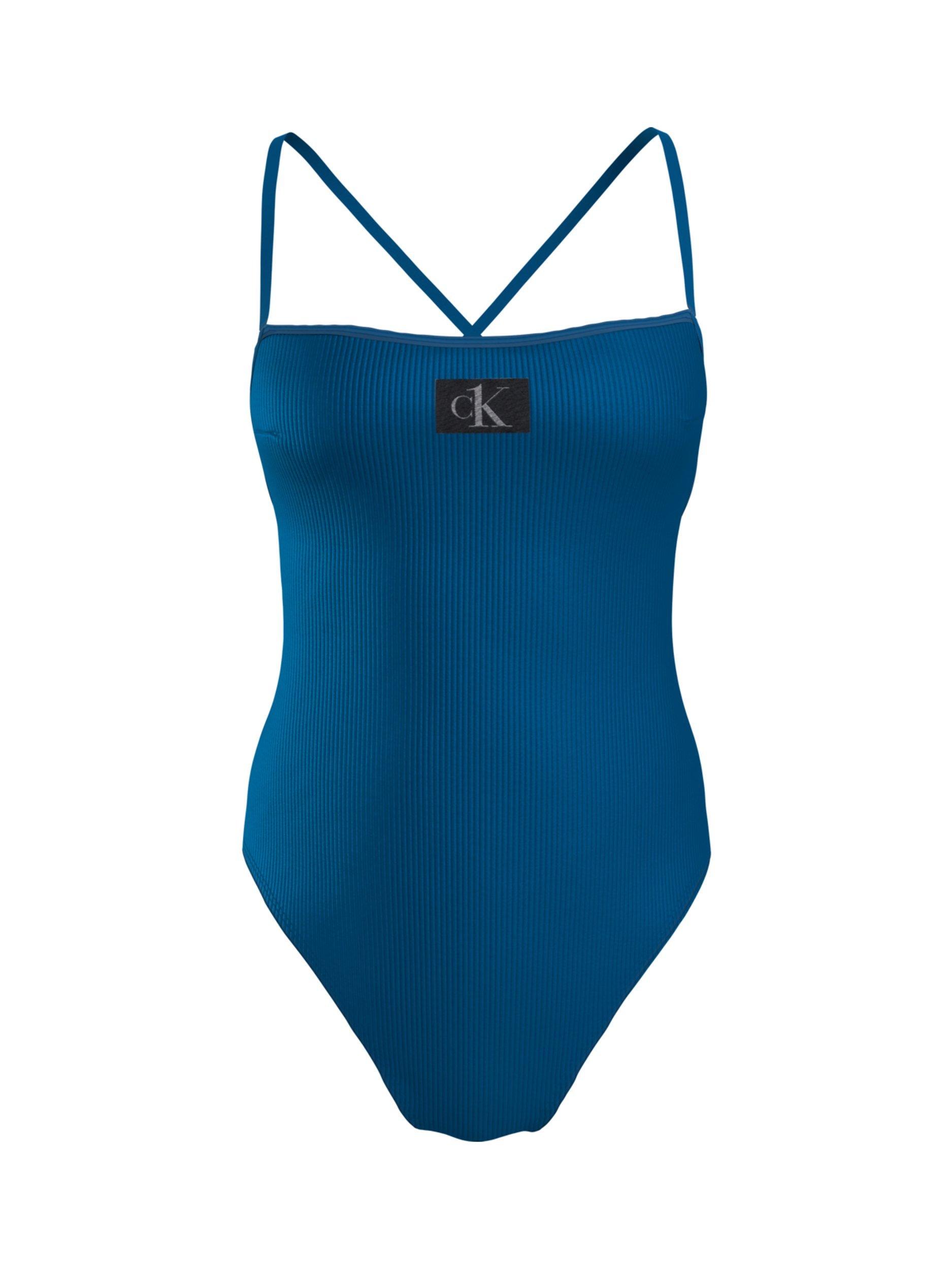 Calvin Klein Logo Monogram Ribbed Swimsuit, Regatta Blue