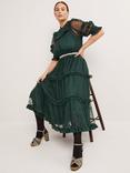 Boden Tulle Ruffle Midi Dress, Onyx Green