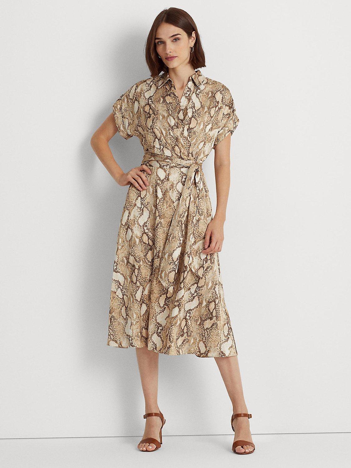 Lauren Ralph Lauren Fratillo Belt Tie Midi Dress, Cream/Multi