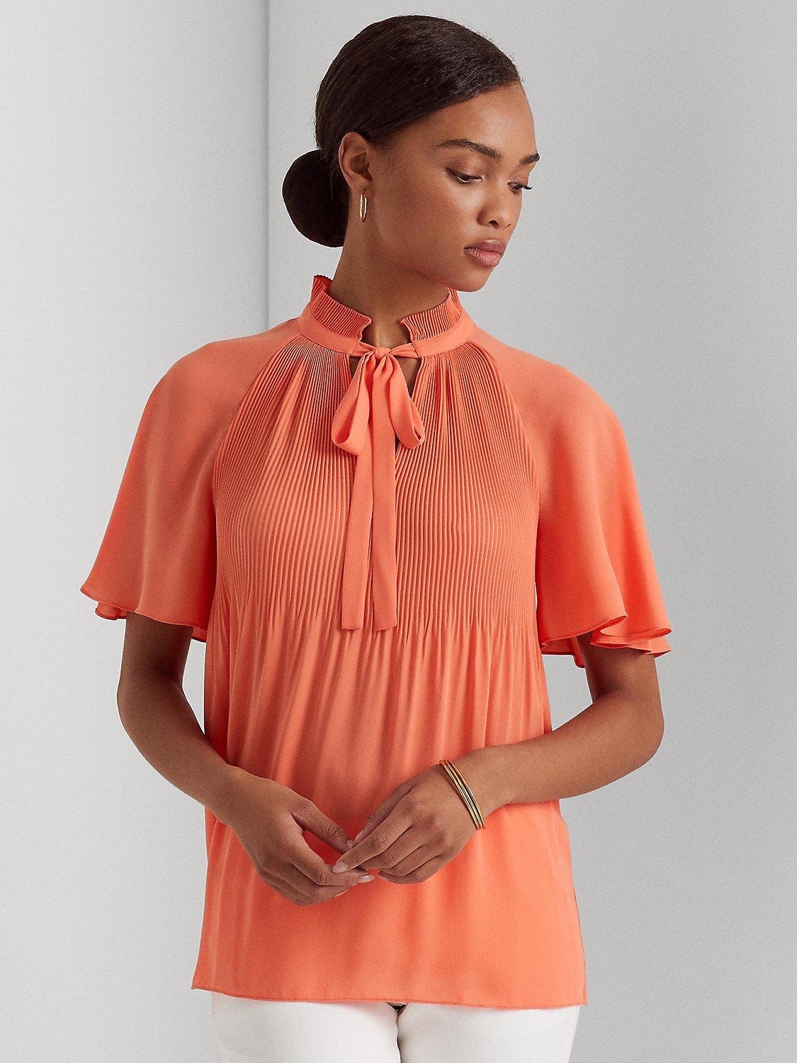 Lauren Ralph Lauren Adar Tie Neck Blouse, Portside Coral