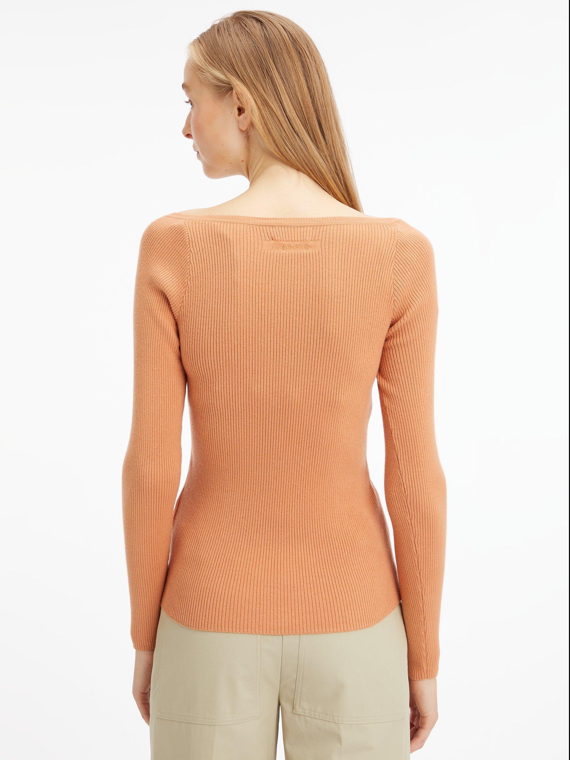 Product image 2 of 4, which shows Calvin Klein Rib Square Neck Cotton Wool Blend Top, Pale Terracotta, XS