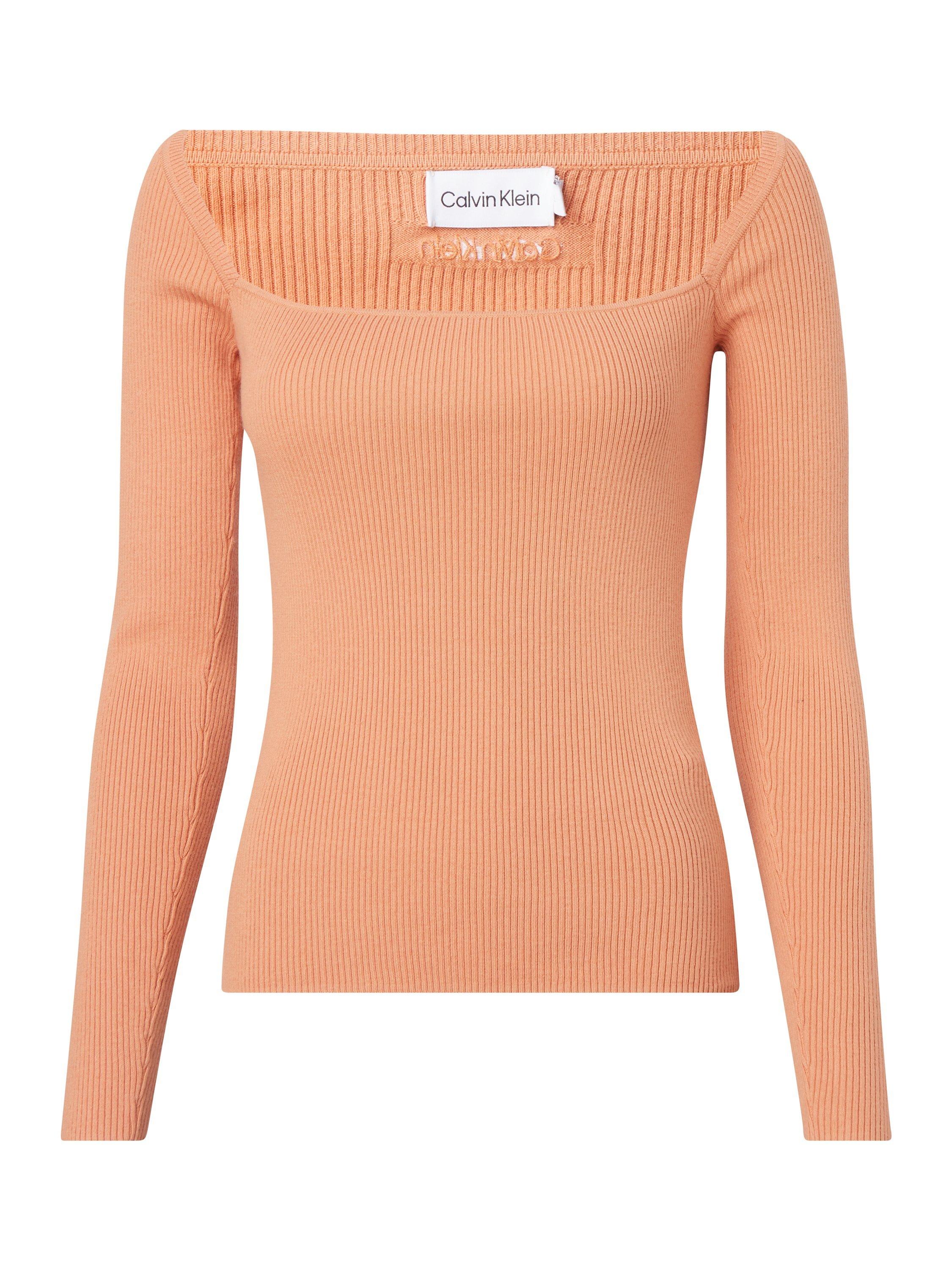 Product image 3 of 4, which shows Calvin Klein Rib Square Neck Cotton Wool Blend Top, Pale Terracotta, XS