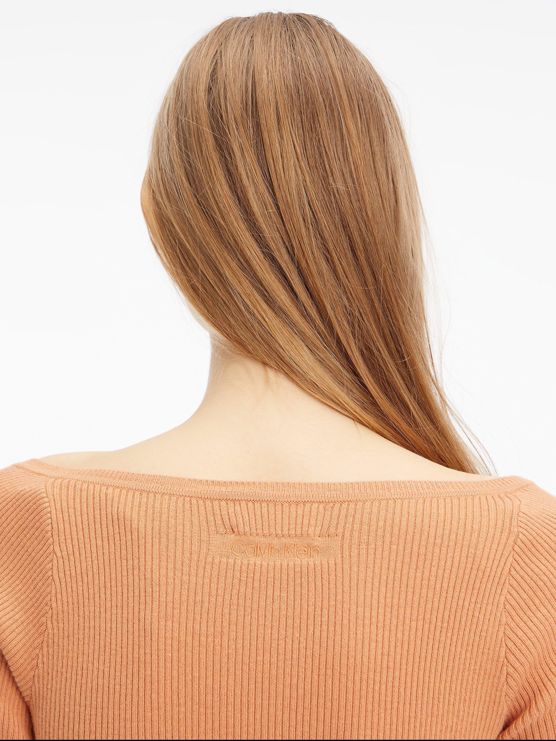 Product image 4 of 4, which shows Calvin Klein Rib Square Neck Cotton Wool Blend Top, Pale Terracotta, XS