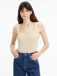 Calvin Klein Rib Square Neck Tank Top, White Clay