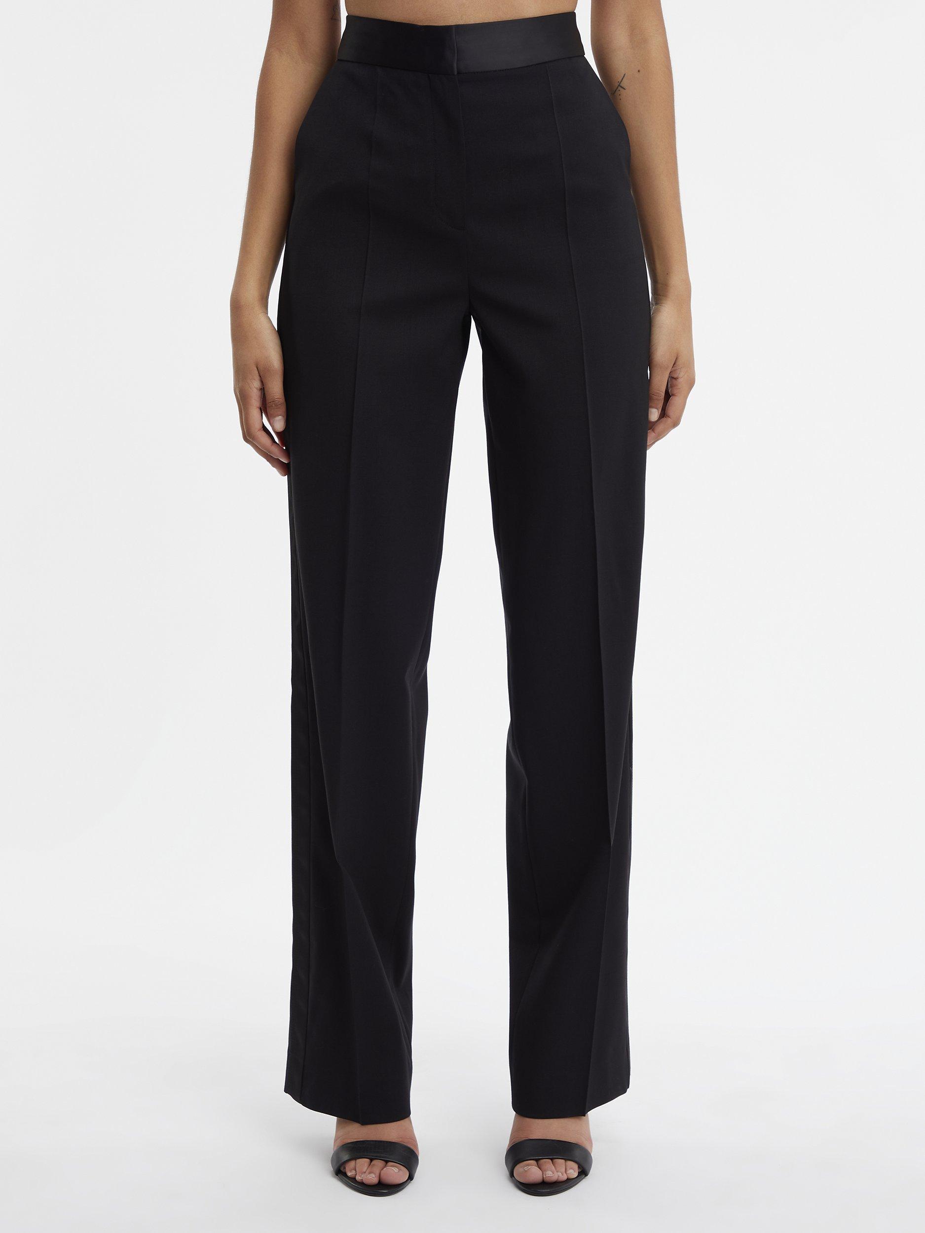 Calvin Klein Wool Tuxedo Straight Leg Trousers, Black