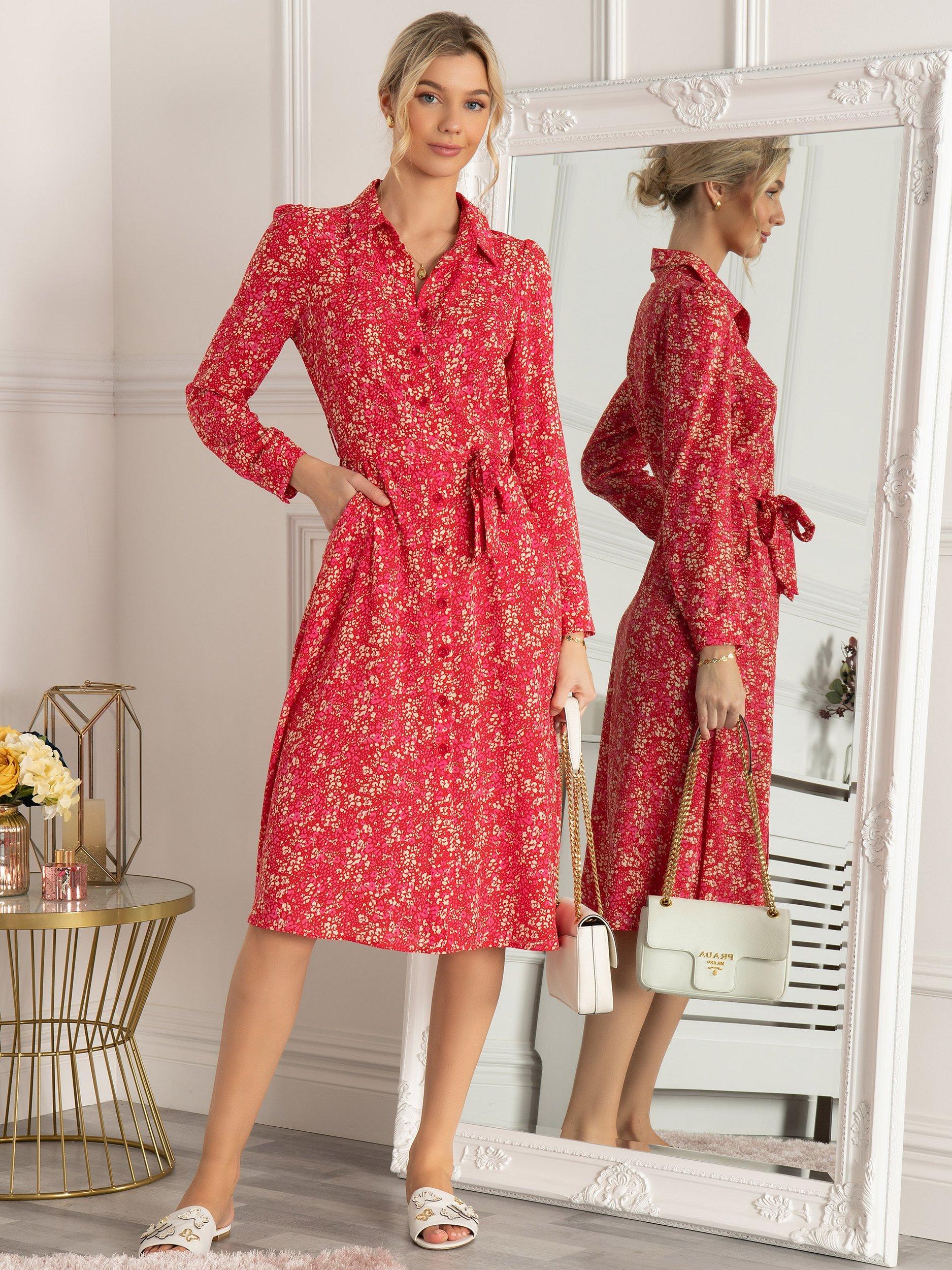 Jolie Moi Qiya Animal Print Midi Shirt Dress, Red/Multi
