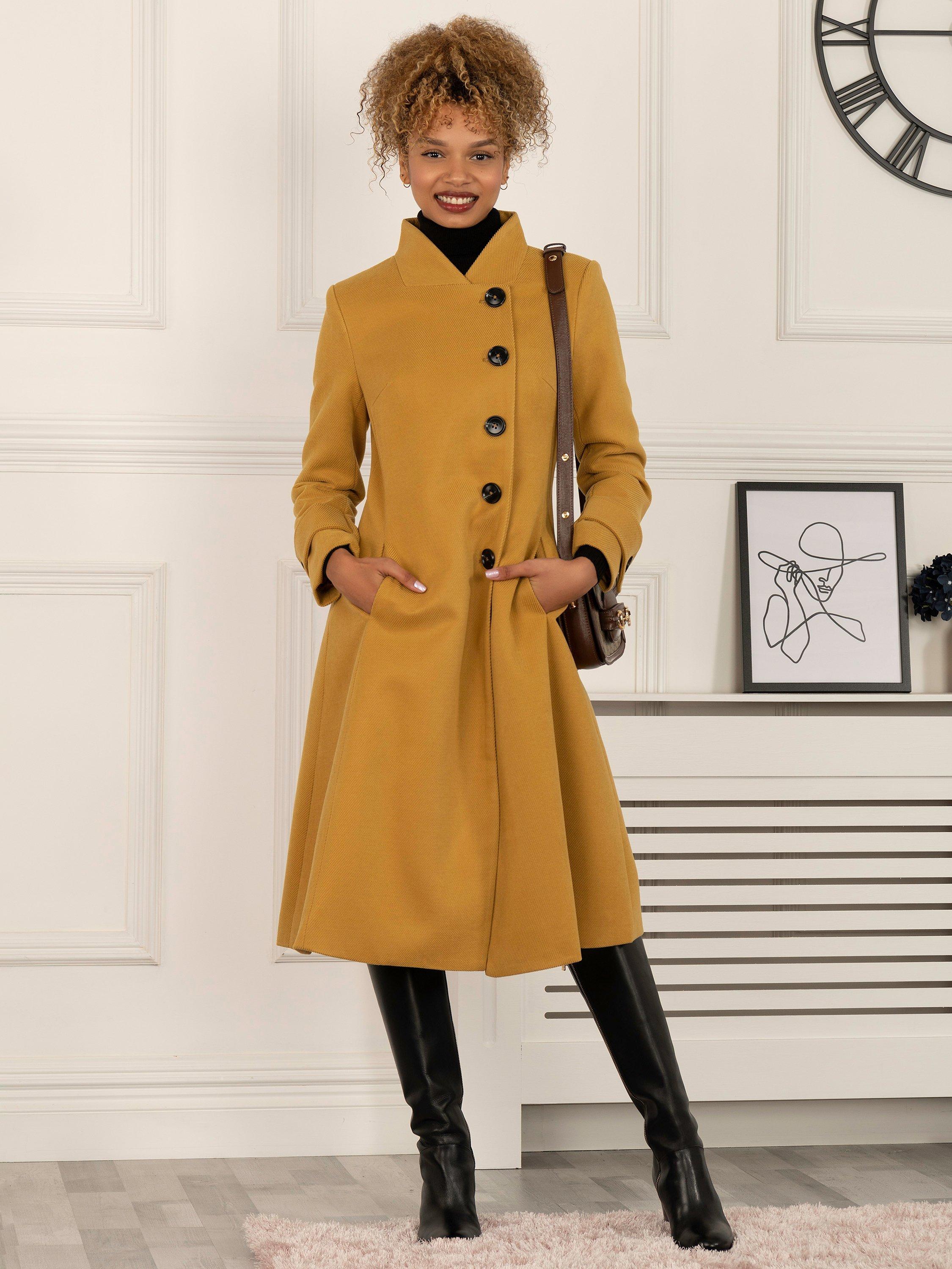 Jolie Moi Kate Fit & Flare Midi Coat, Mustard