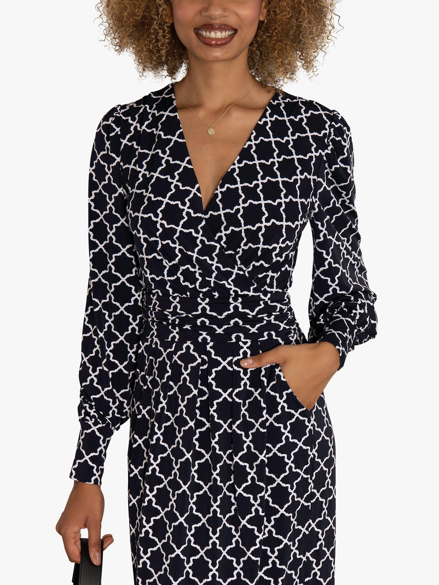 Jolie Moi Danielle Long Sleeve Dress, Navy Geometric, 8