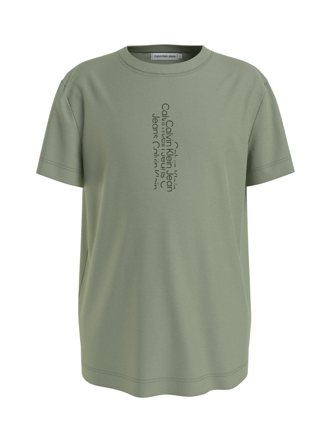 Product image 1 of 2, which shows Calvin Klein Kids' Repeat Logo Cotton T-Shirt, Earth Sage, 6 years
