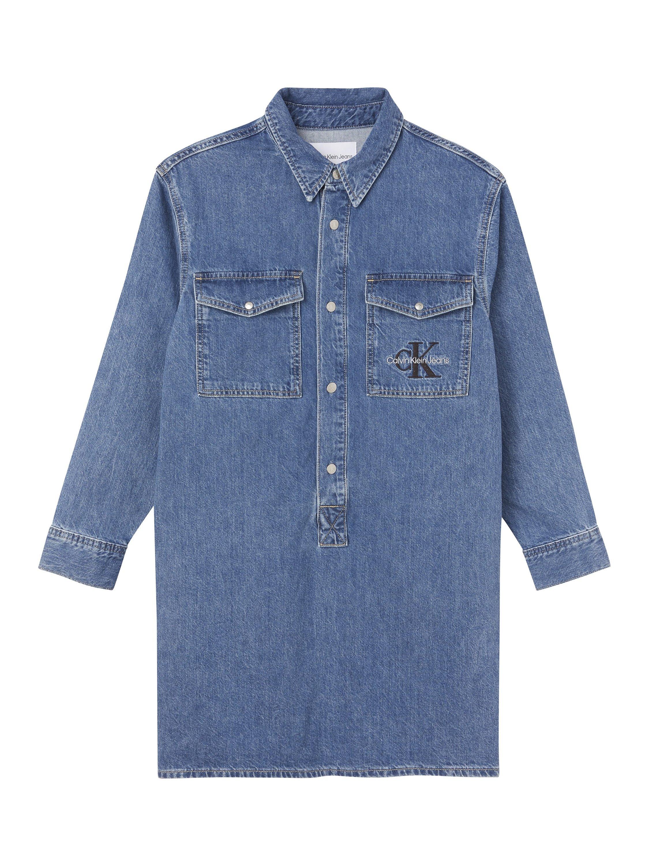 Product image 3 of 5, which shows Calvin Klein Utility Denim Shirt Dress, Light Blue, XS