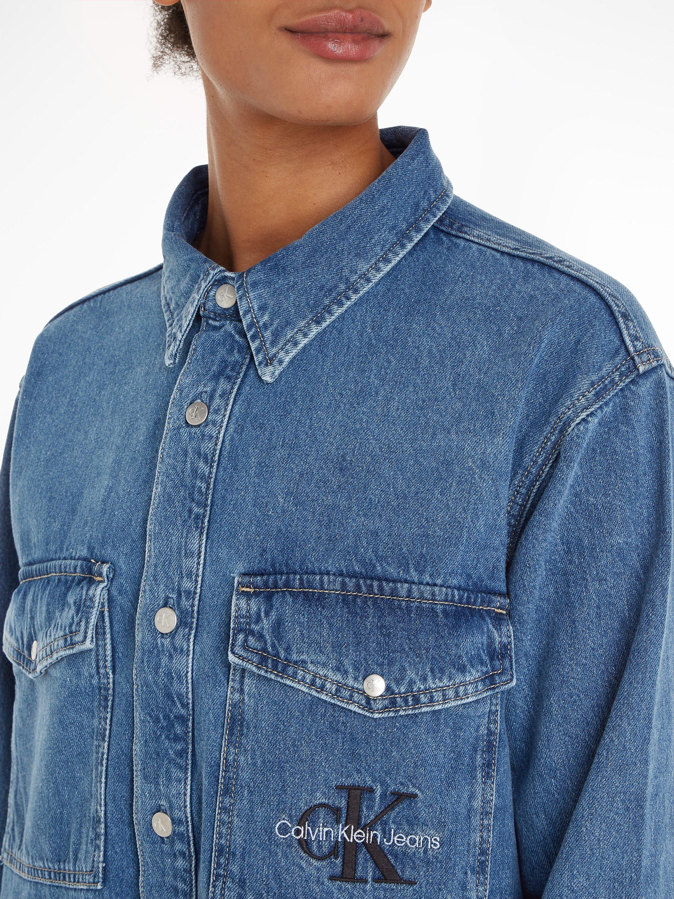Product image 4 of 5, which shows Calvin Klein Utility Denim Shirt Dress, Light Blue, XS
