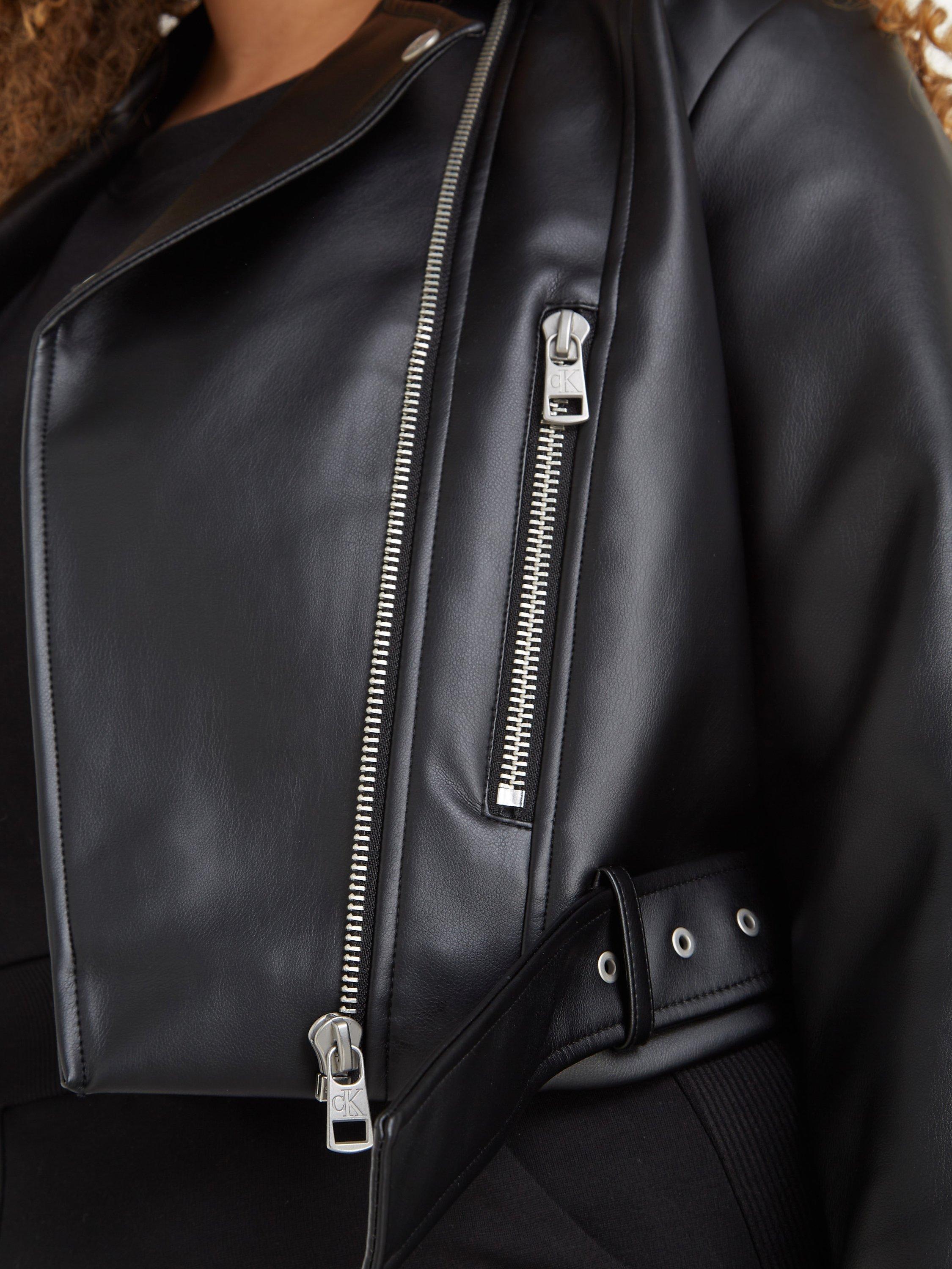 Product image 4 of 5, which shows Calvin Klein Jeans Cropped Biker Jacket, Ck Black, XS