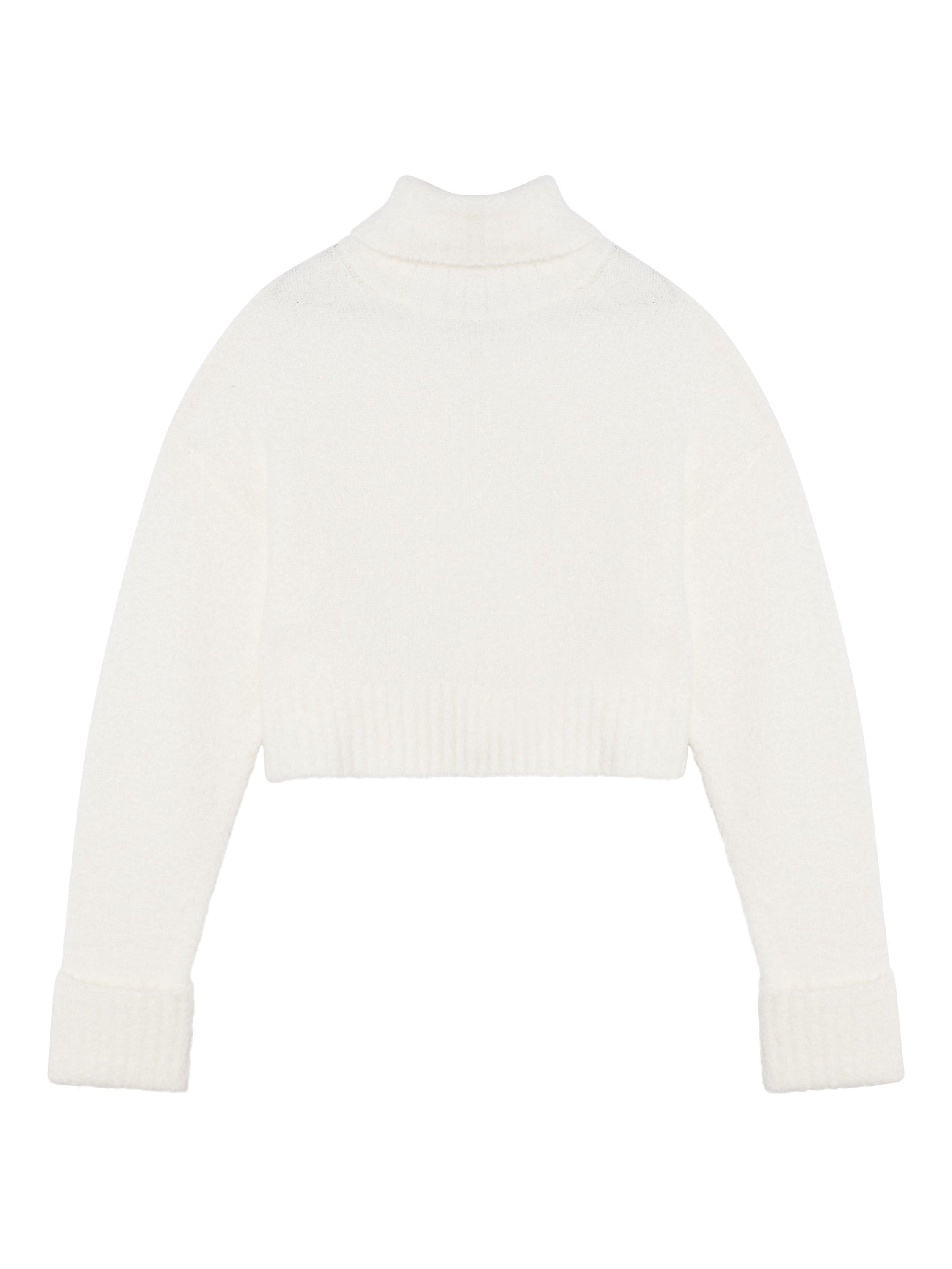Product image 1 of 2, which shows Calvin Klein Wool Blend Boucle Roll Neck Cropped Jumper, Ivory, XS