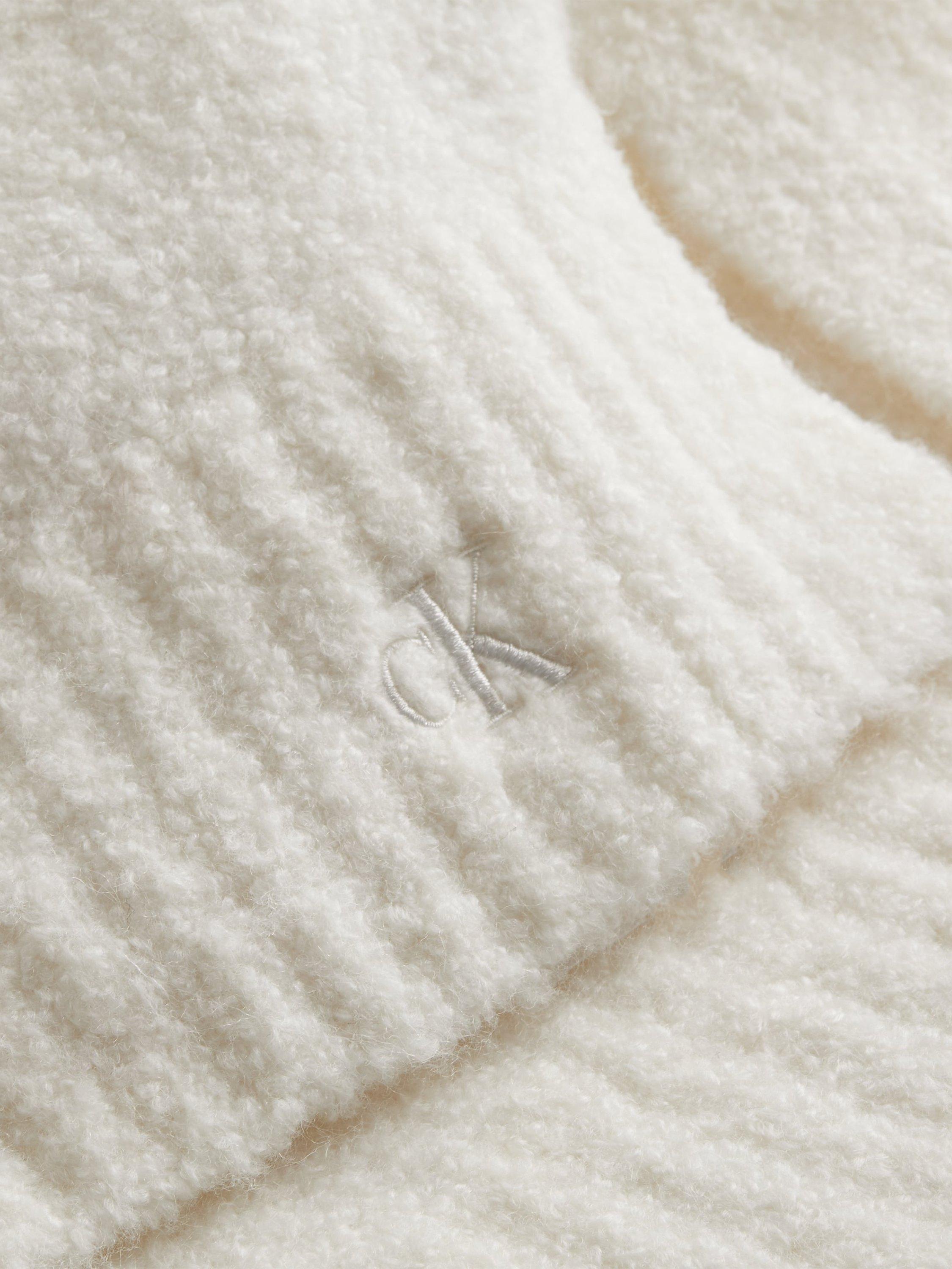 Product image 2 of 2, which shows Calvin Klein Wool Blend Boucle Roll Neck Cropped Jumper, Ivory, XS