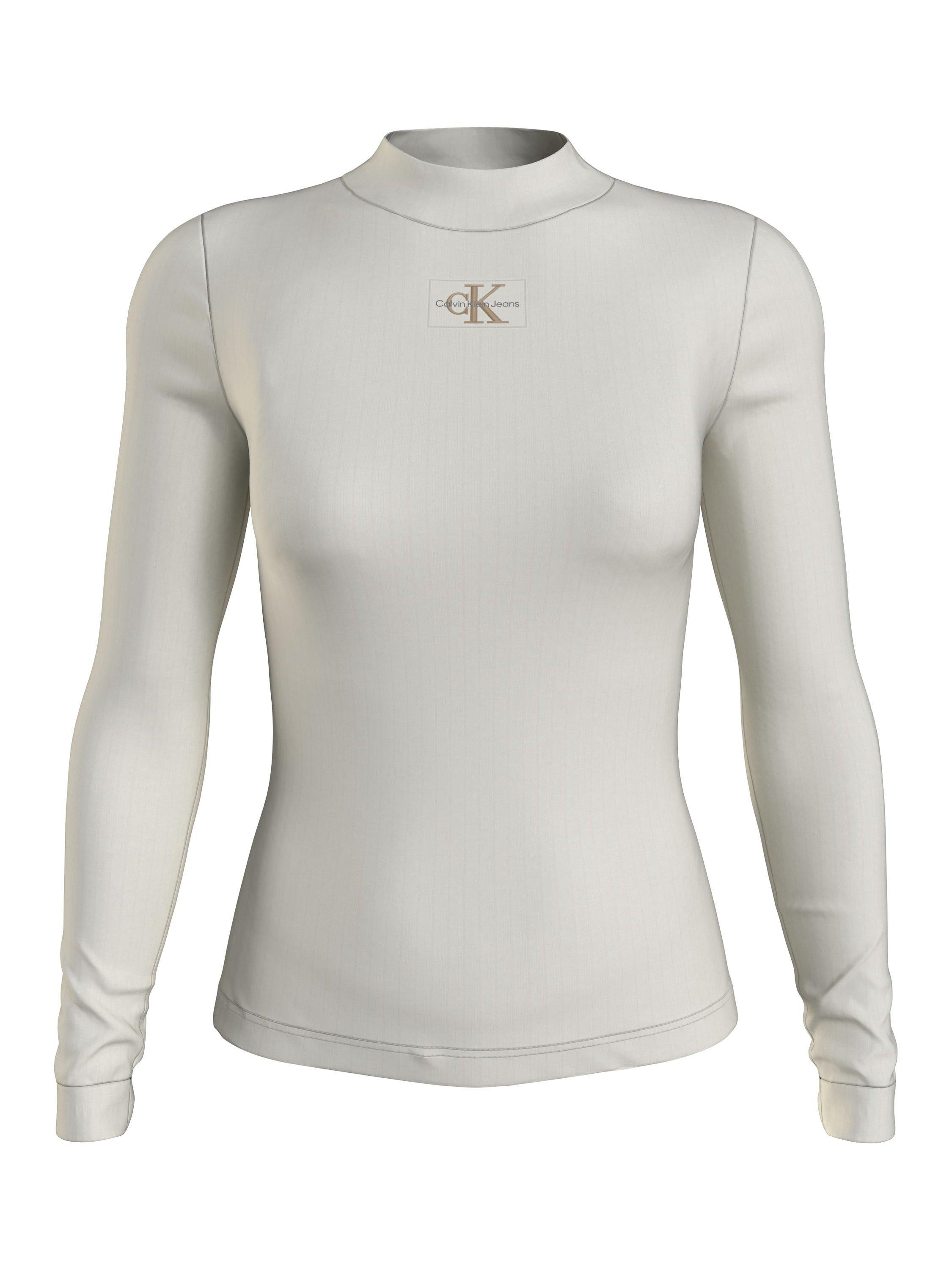 Product image 1 of 1, which shows Calvin Klein Ribbed Long Sleeve Cotton T-Shirt, Ivory, XXS