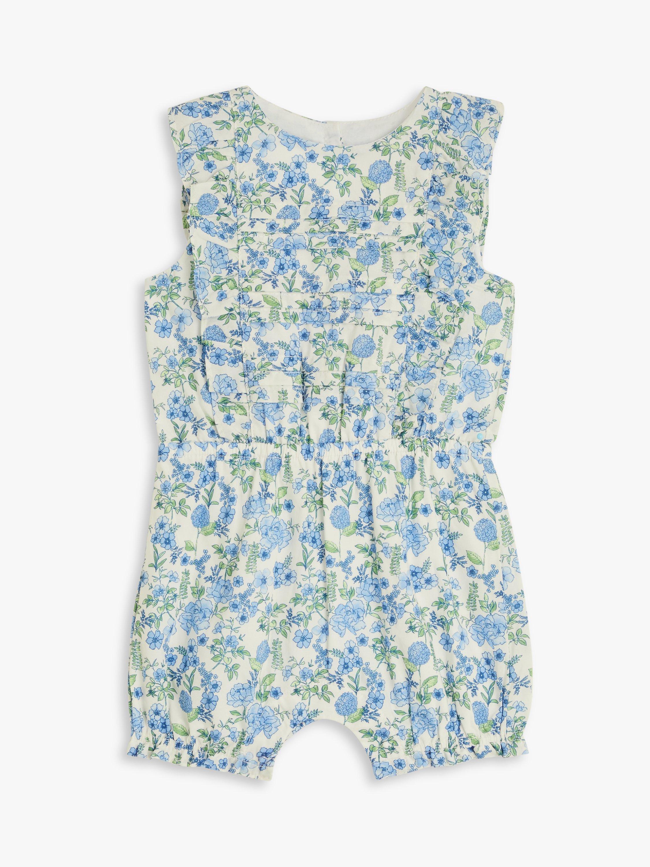 John Lewis Heirloom Collection Baby Floral Short Romper, Blue