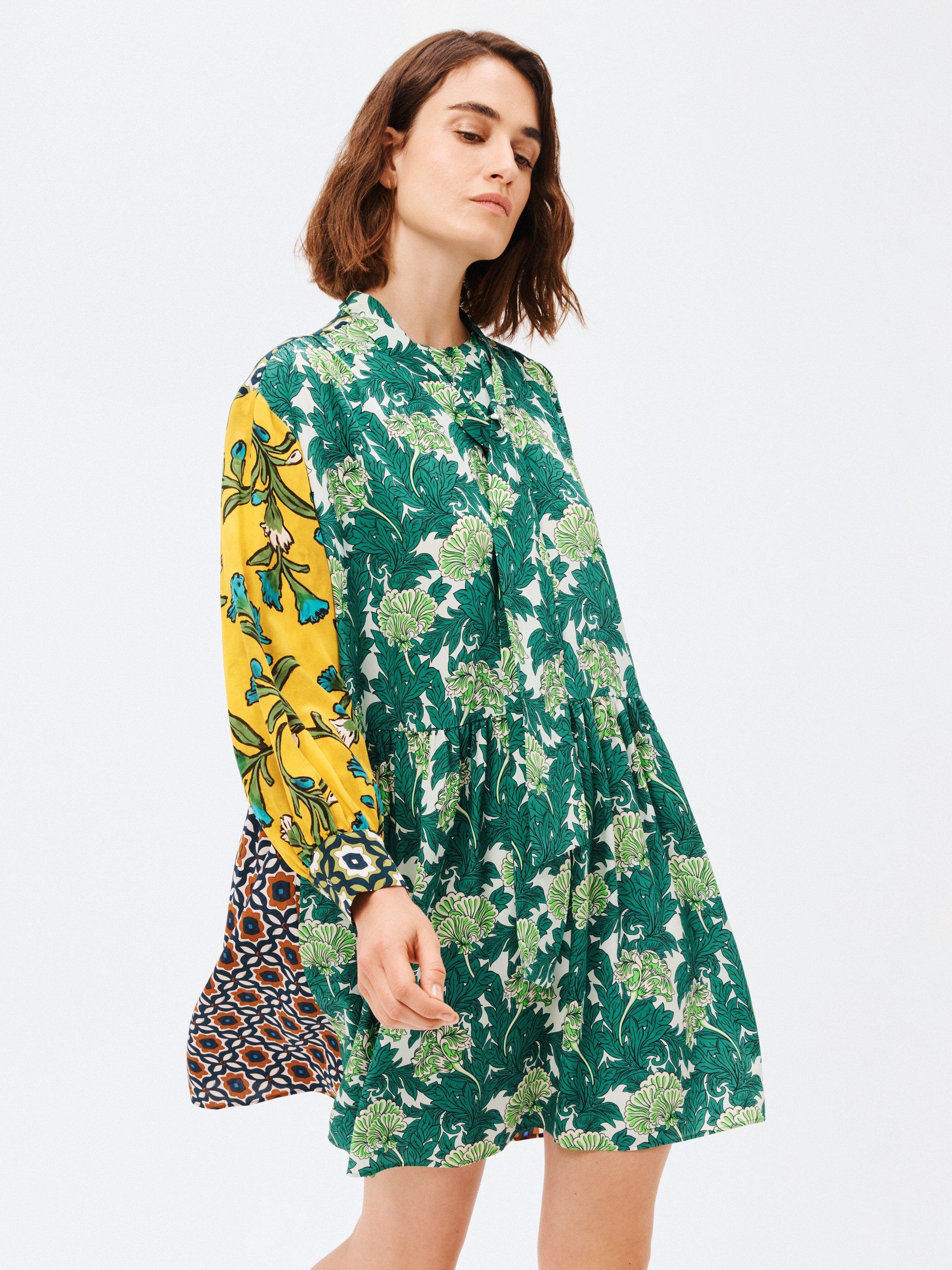 Weekend MaxMara Baita Pattern Block Silk Dress, Green