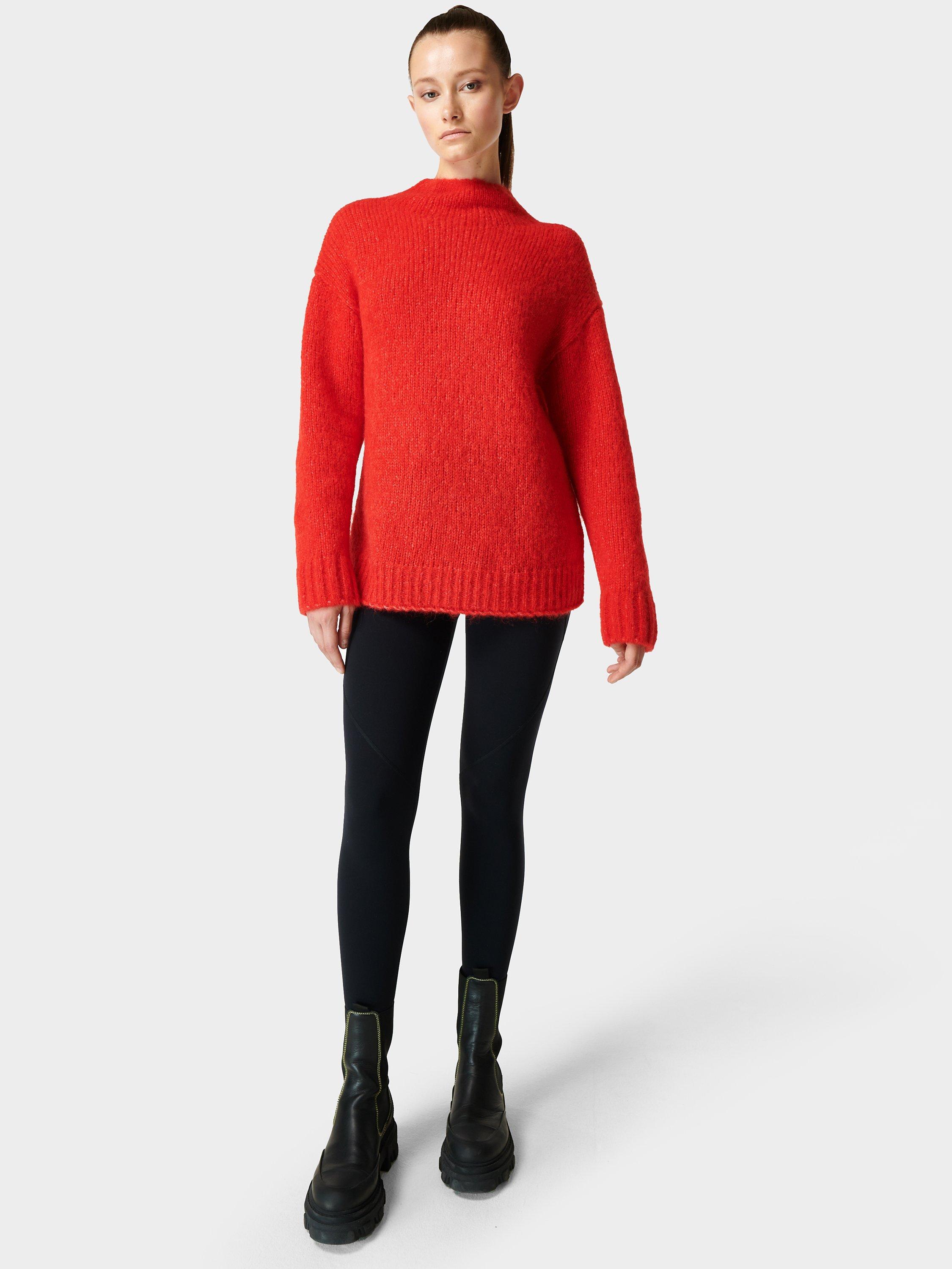 Sweaty Betty Brushed Boucle Funnel Neck Sweater, Cranberry Red