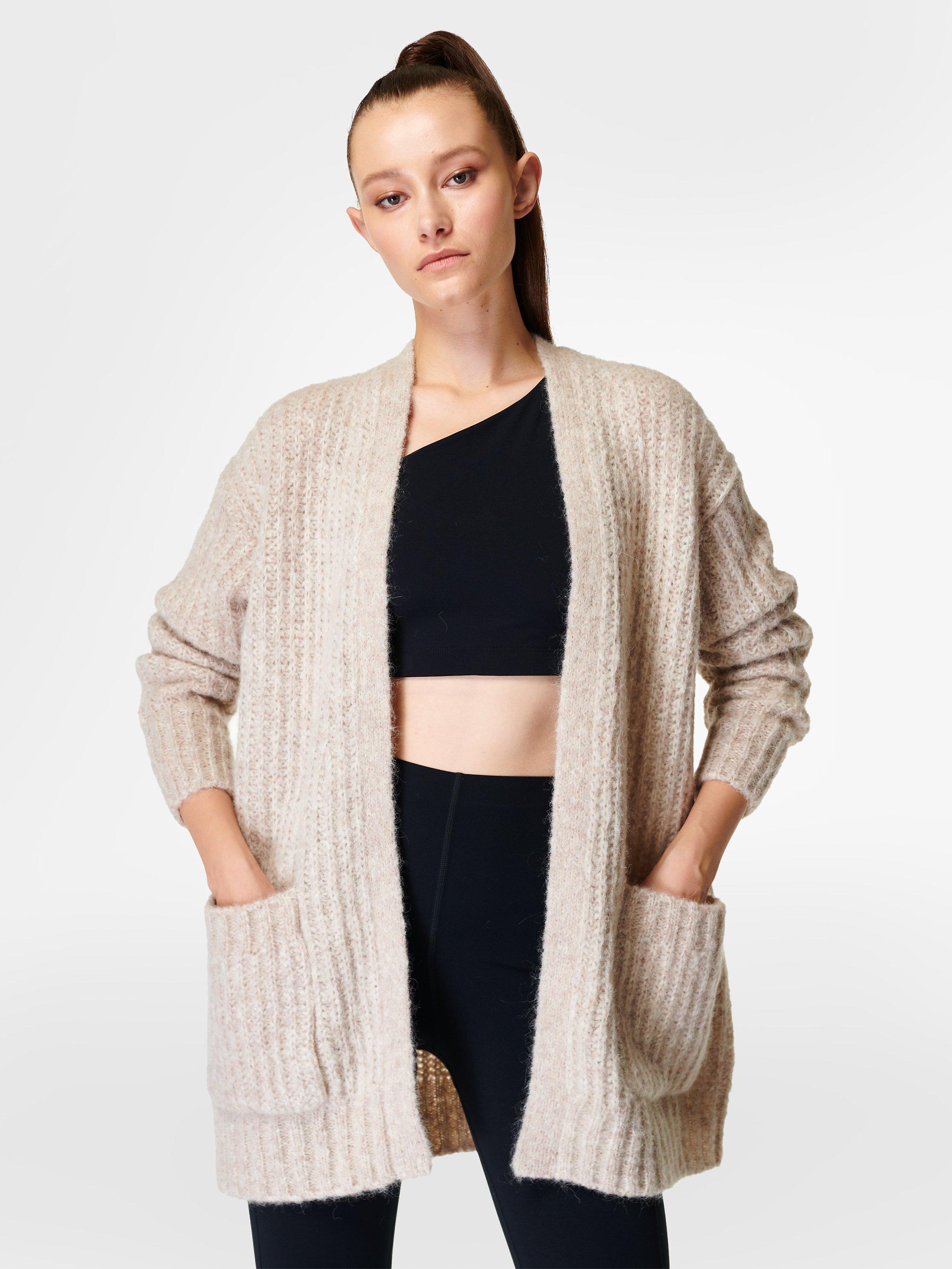 Sweaty Betty Brushed Boucle Cardigan, Pebble Beige