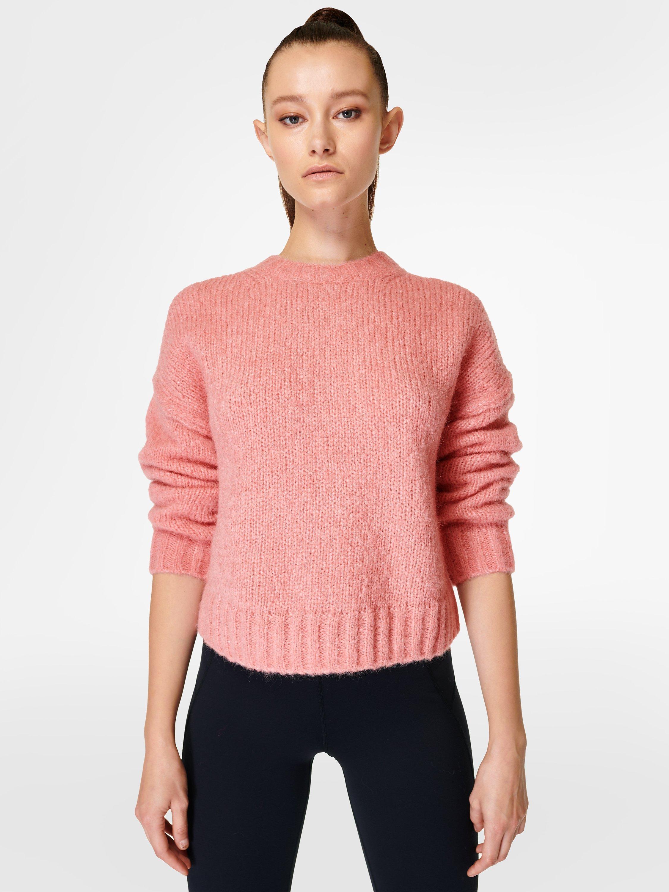 Sweaty Betty Brushed Boucle Crew Neck Jumper, Bloom Pink