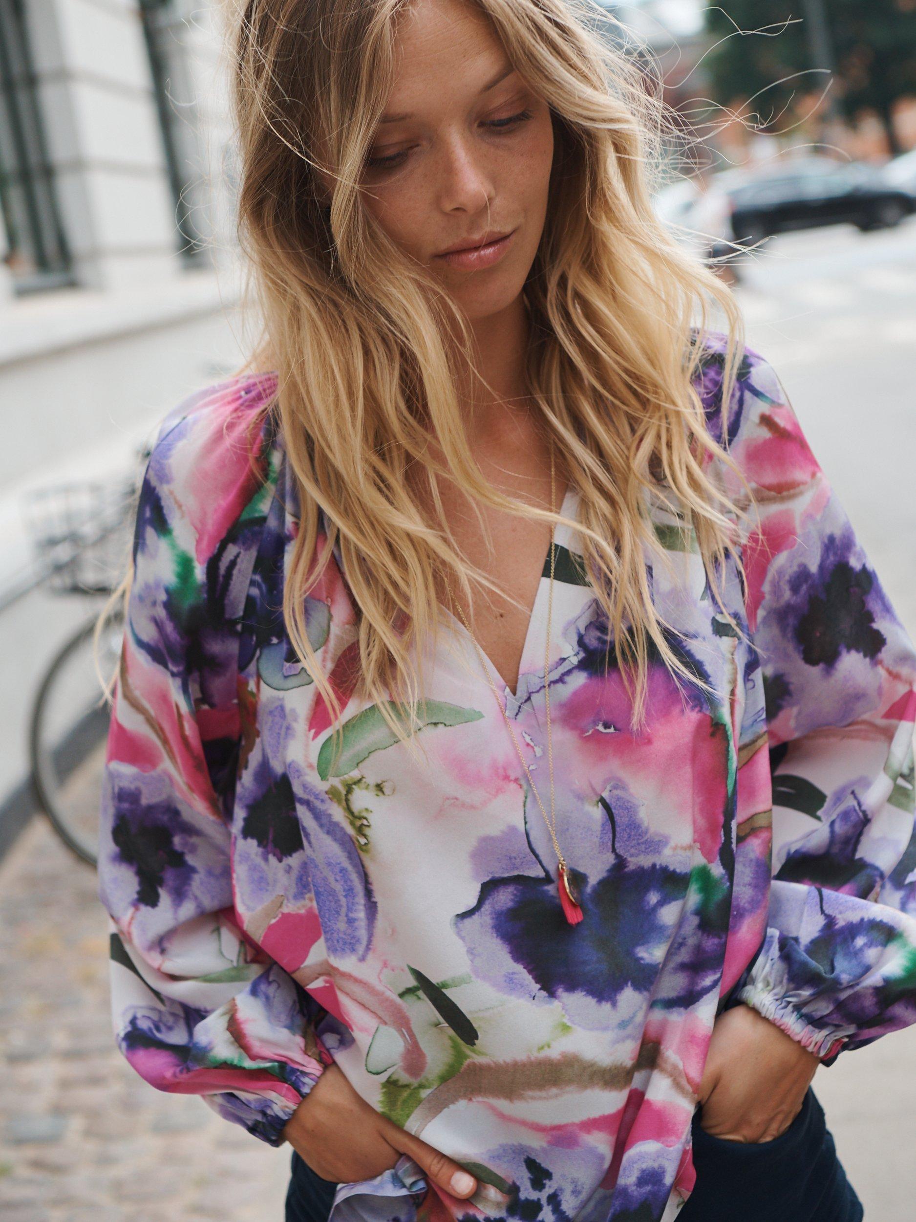 NRBY Sylvia Watercolour Floral Silk Blouse, Multi