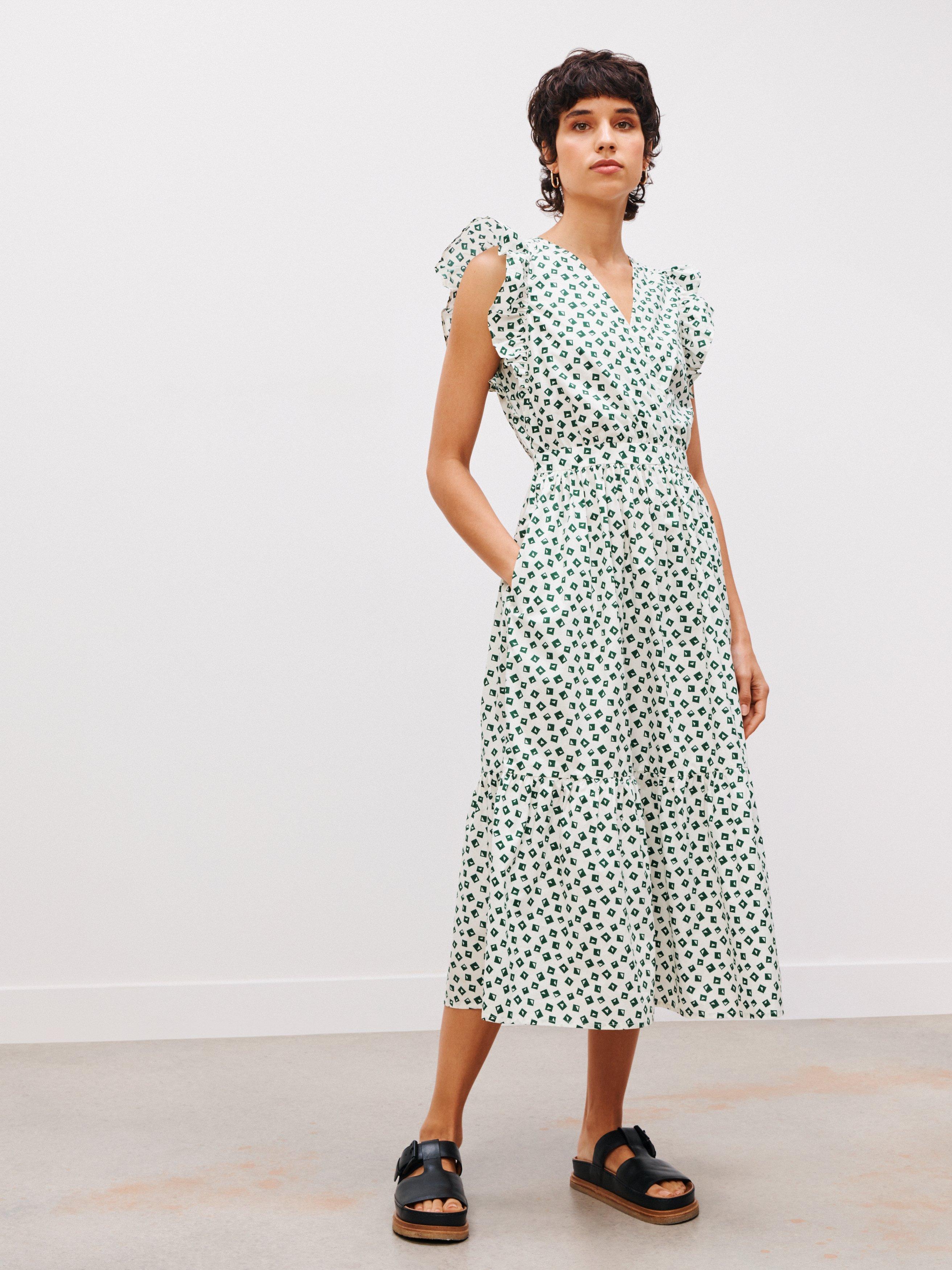 John Lewis Scatter Geo Print Dress, White/Multi