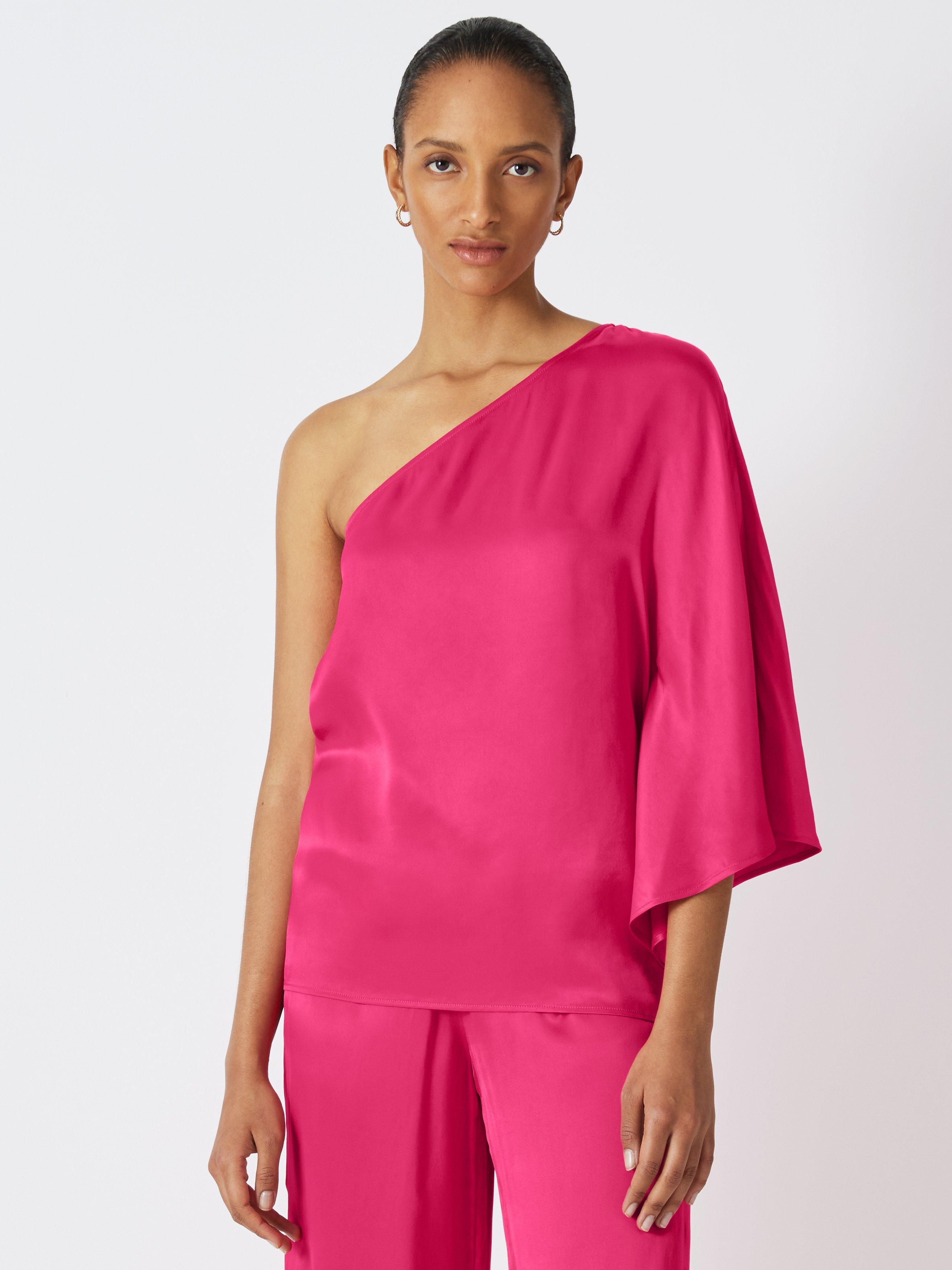 John Lewis Satin One Shoulder Top, Bright Rose
