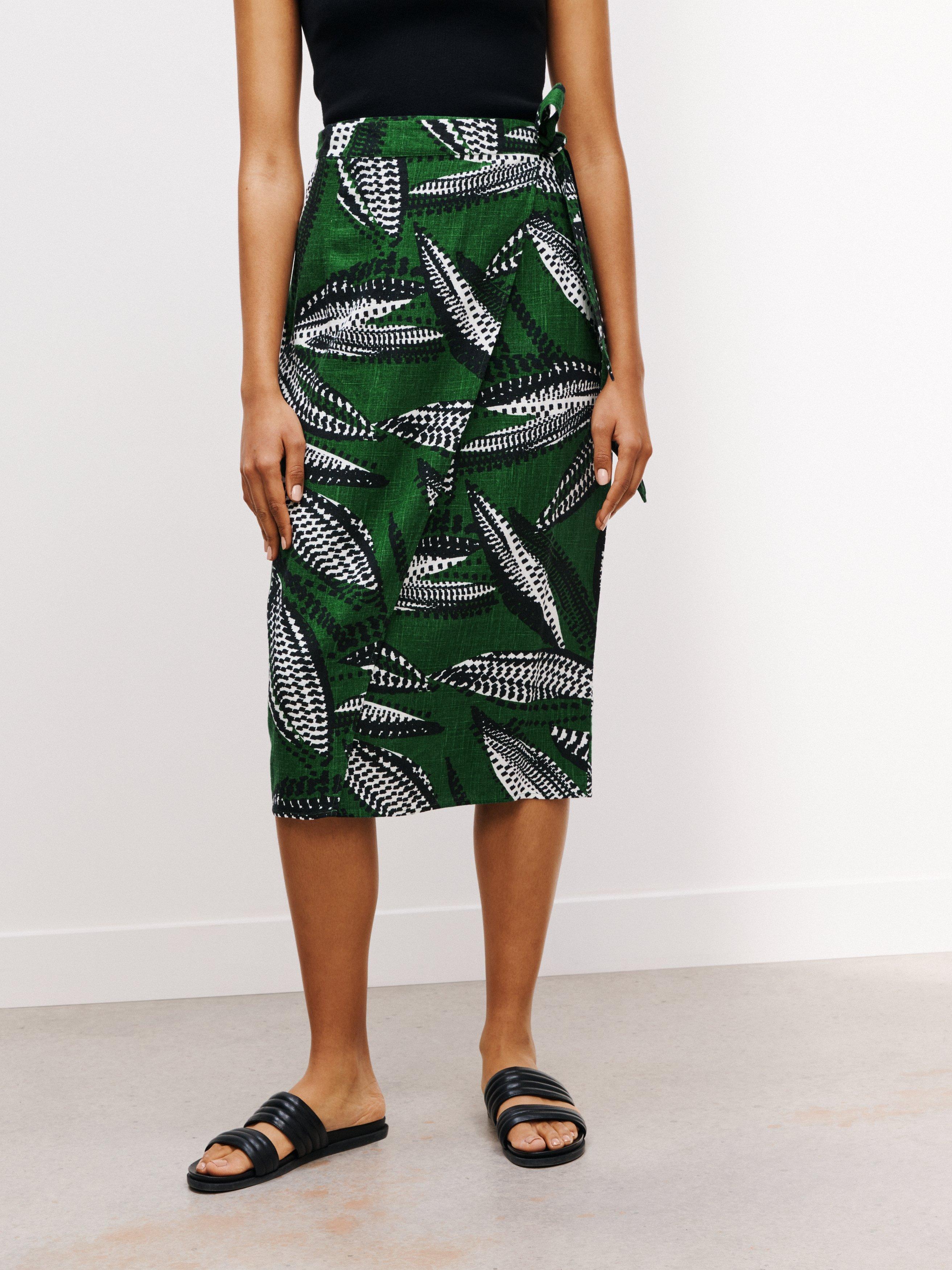 John Lewis Palm Print Wrap Over Midi Skirt, Pointillist Palm