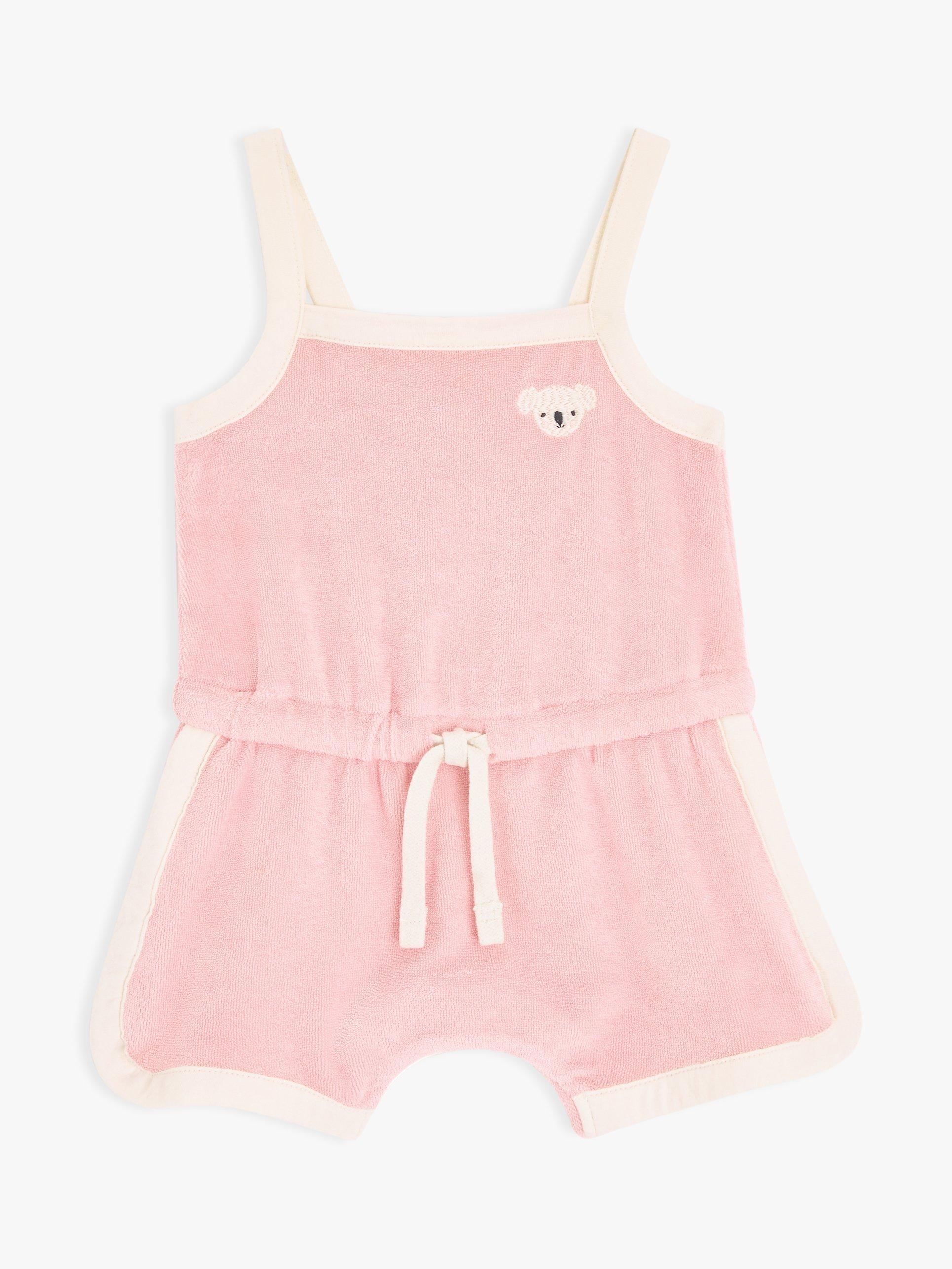 John Lewis Baby Towelling Playsuit, Pink/Multi