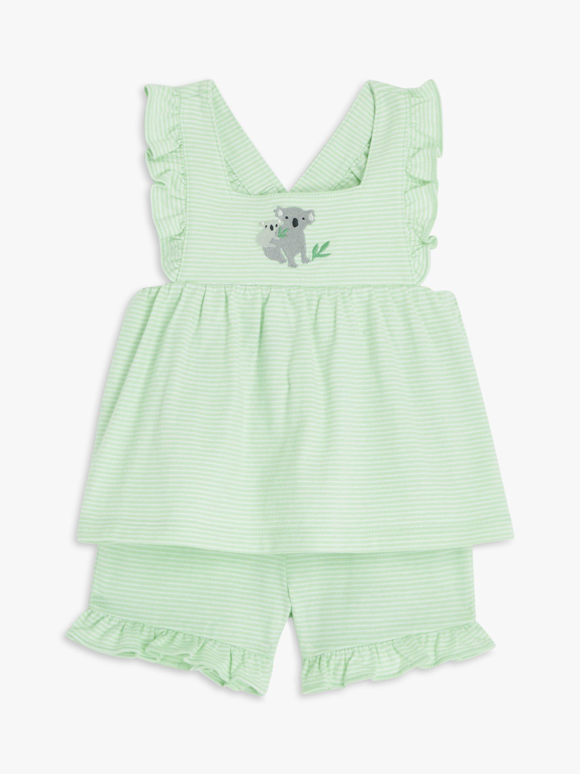 John Lewis Baby Koala Stripe Top & Short Set, Green