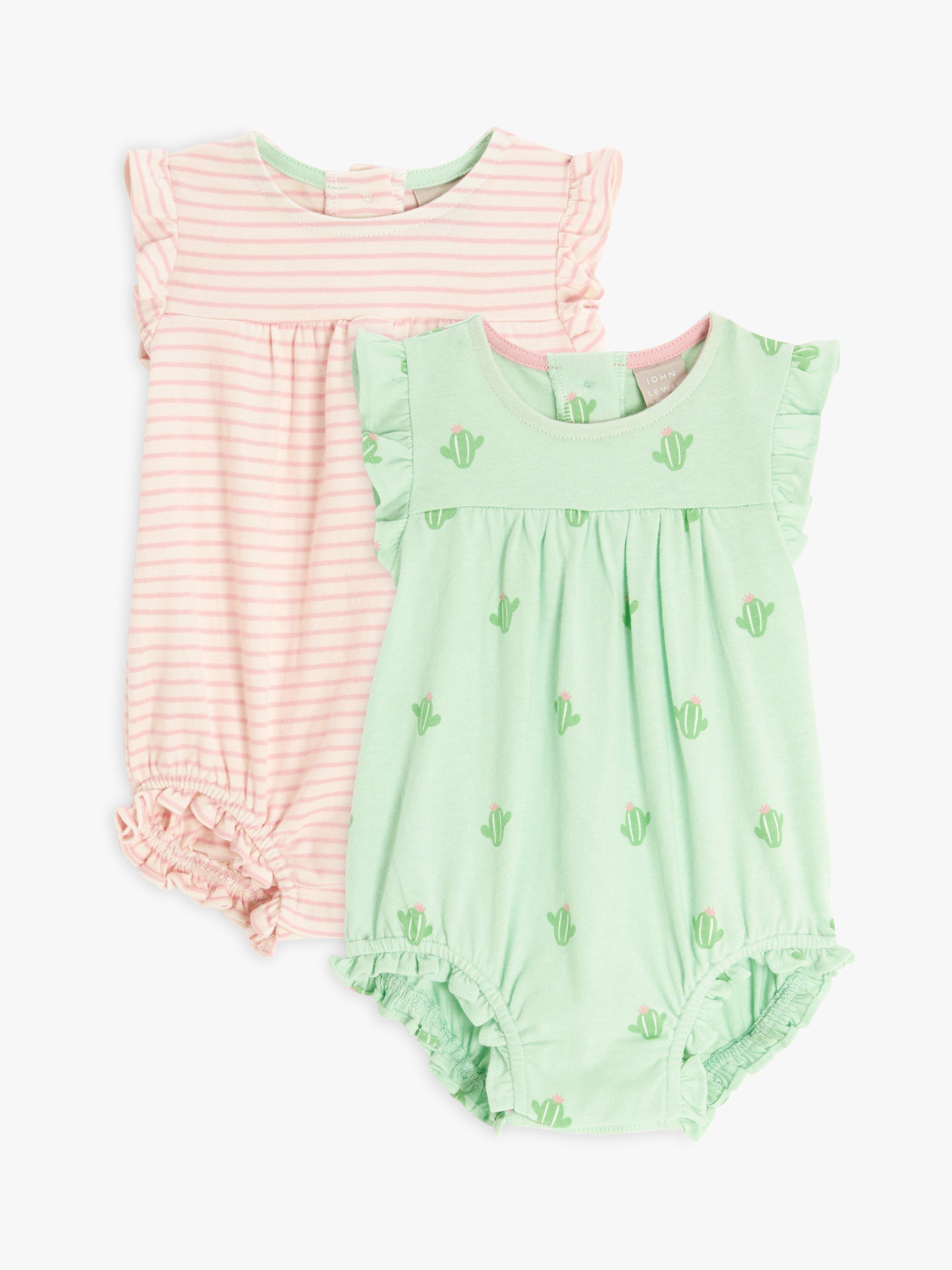 John Lewis Baby Stripe/Cactus Ruffle Bodysuits, Pack of 2, Multi